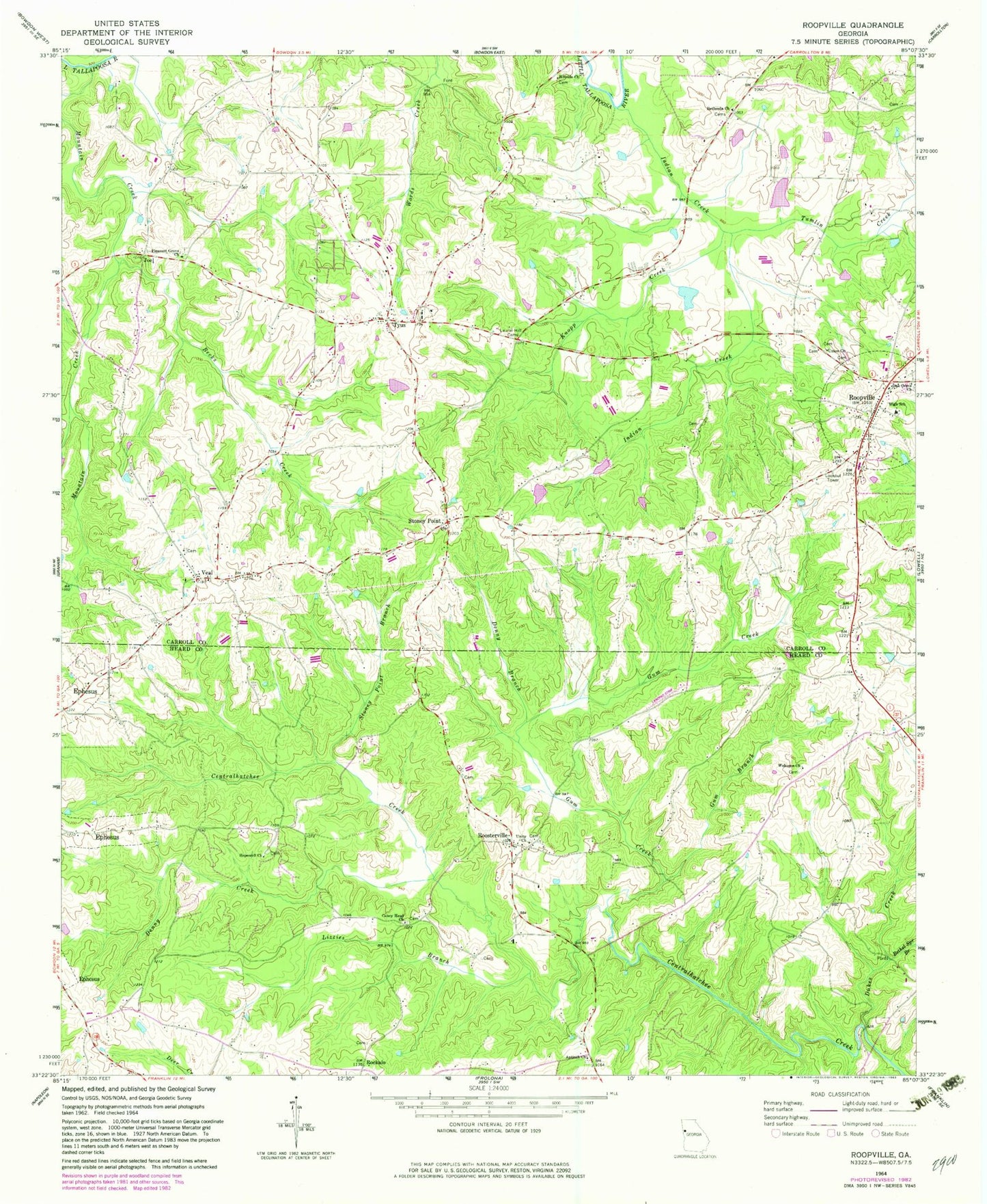 Classic USGS Roopville Georgia 7.5'x7.5' Topo Map Image