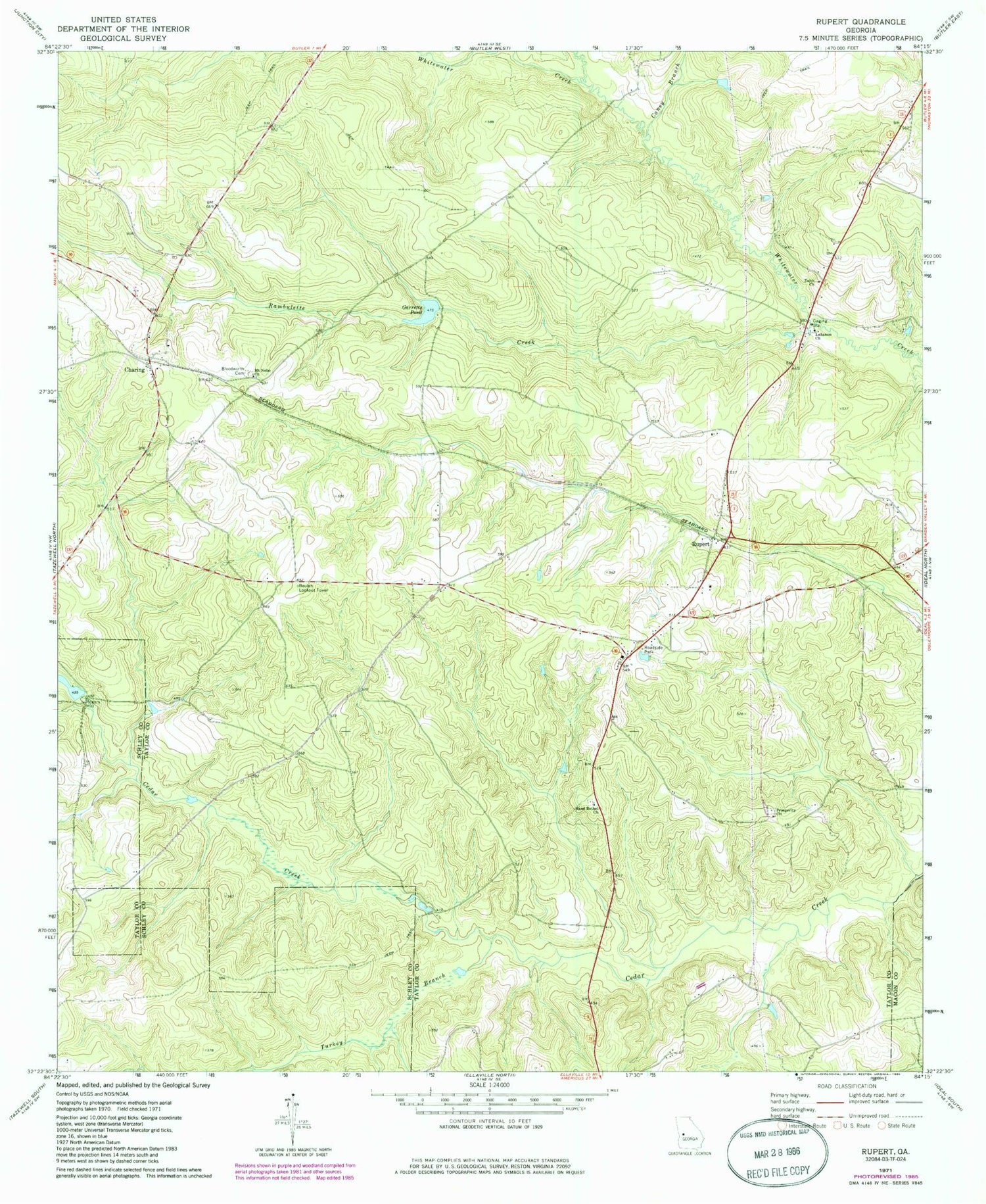 Classic USGS Rupert Georgia 7.5'x7.5' Topo Map Image
