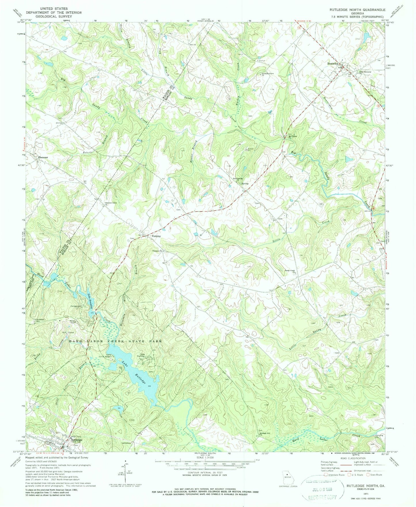 Classic USGS Rutledge North Georgia 7.5'x7.5' Topo Map Image