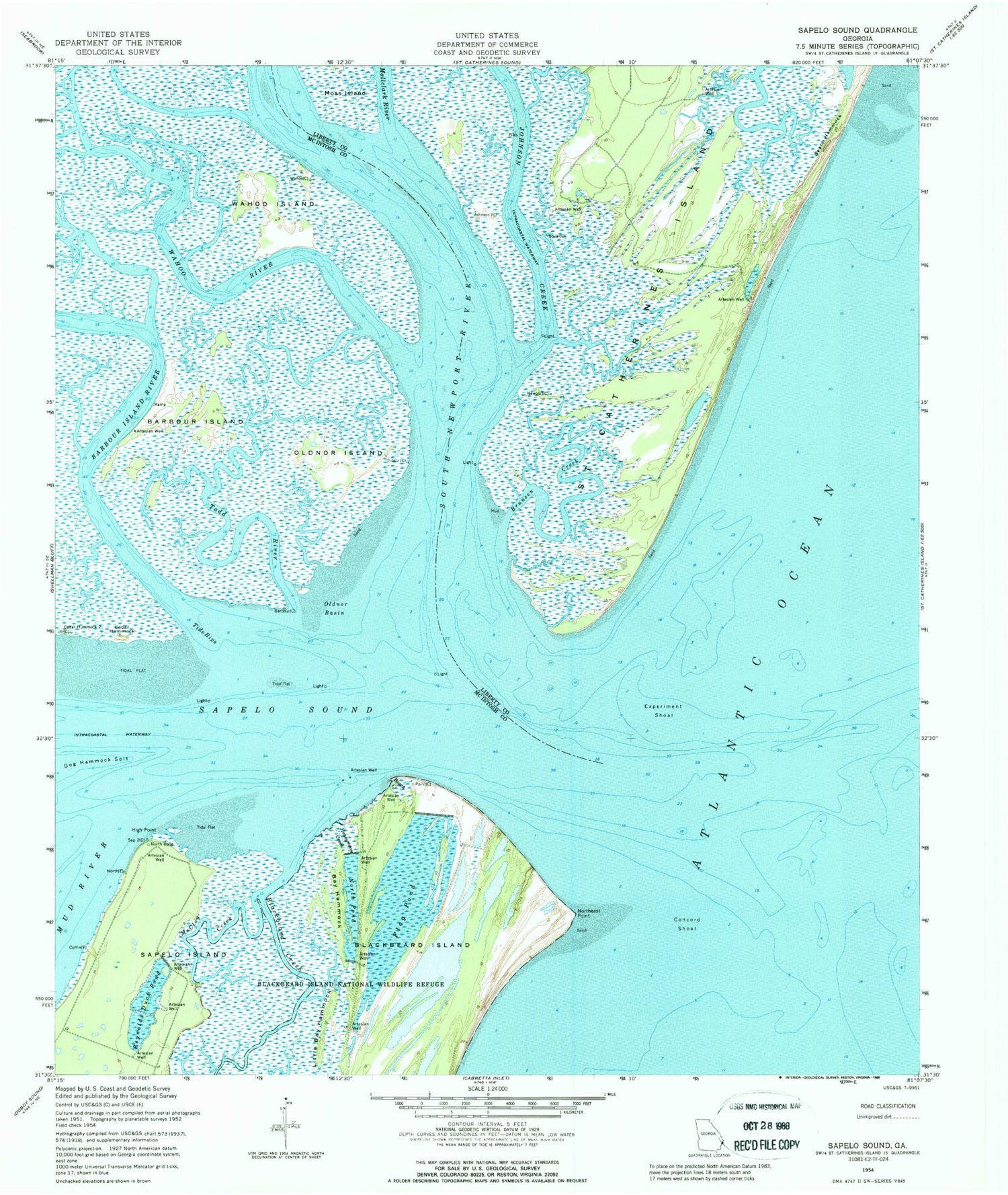 Classic USGS Sapelo Sound Georgia 7.5'x7.5' Topo Map Image