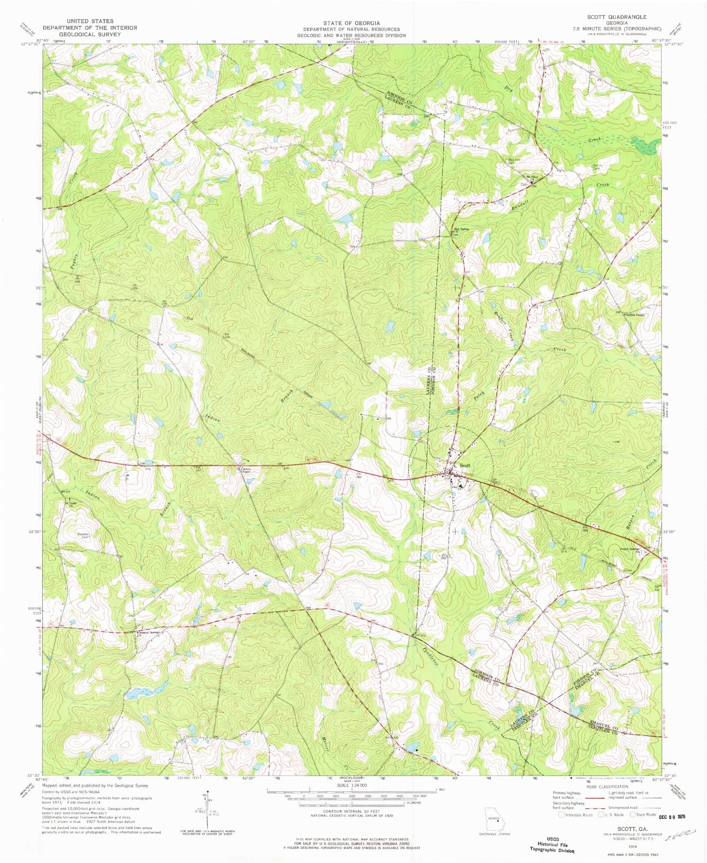Classic USGS Scott Georgia 7.5'x7.5' Topo Map Image