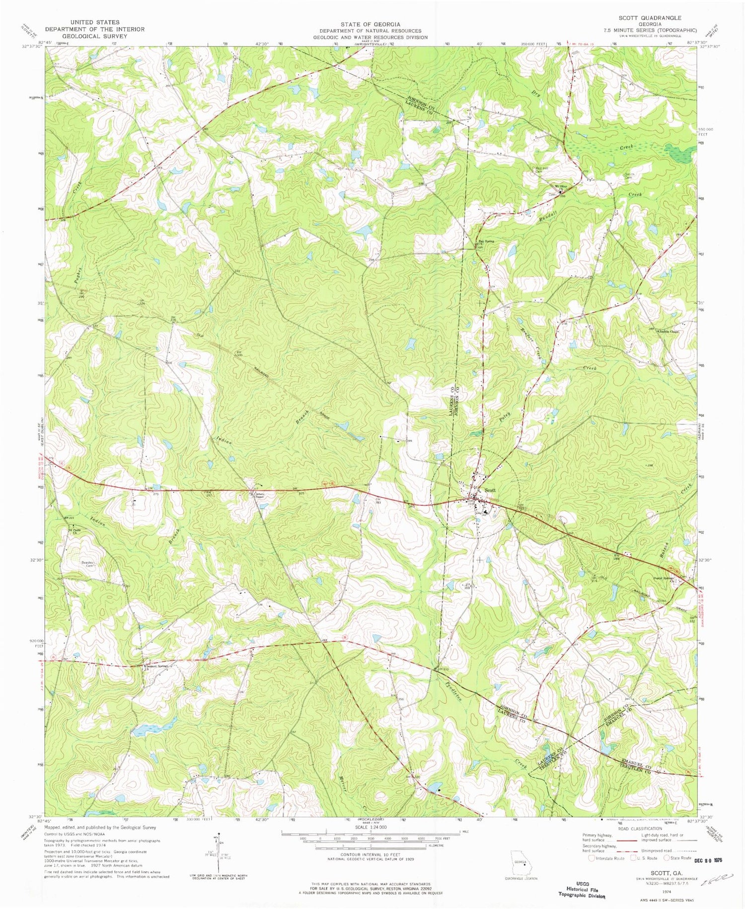 Classic USGS Scott Georgia 7.5'x7.5' Topo Map Image