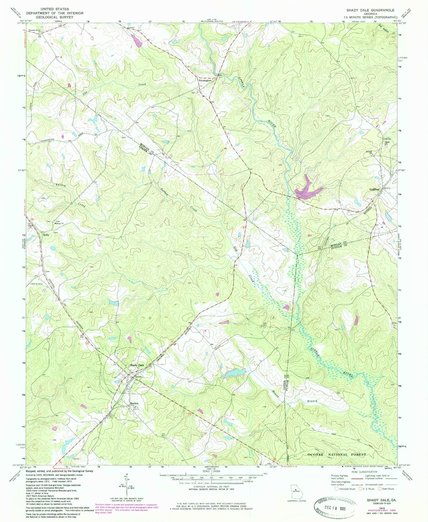 Classic USGS Shady Dale Georgia 7.5'x7.5' Topo Map Image