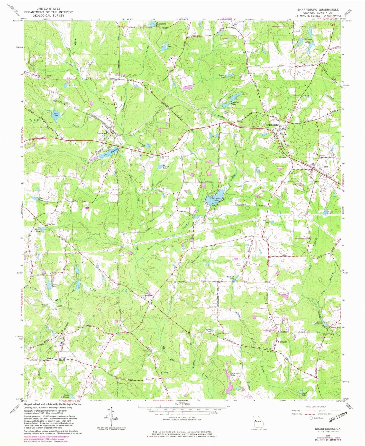 Classic USGS Sharpsburg Georgia 7.5'x7.5' Topo Map Image