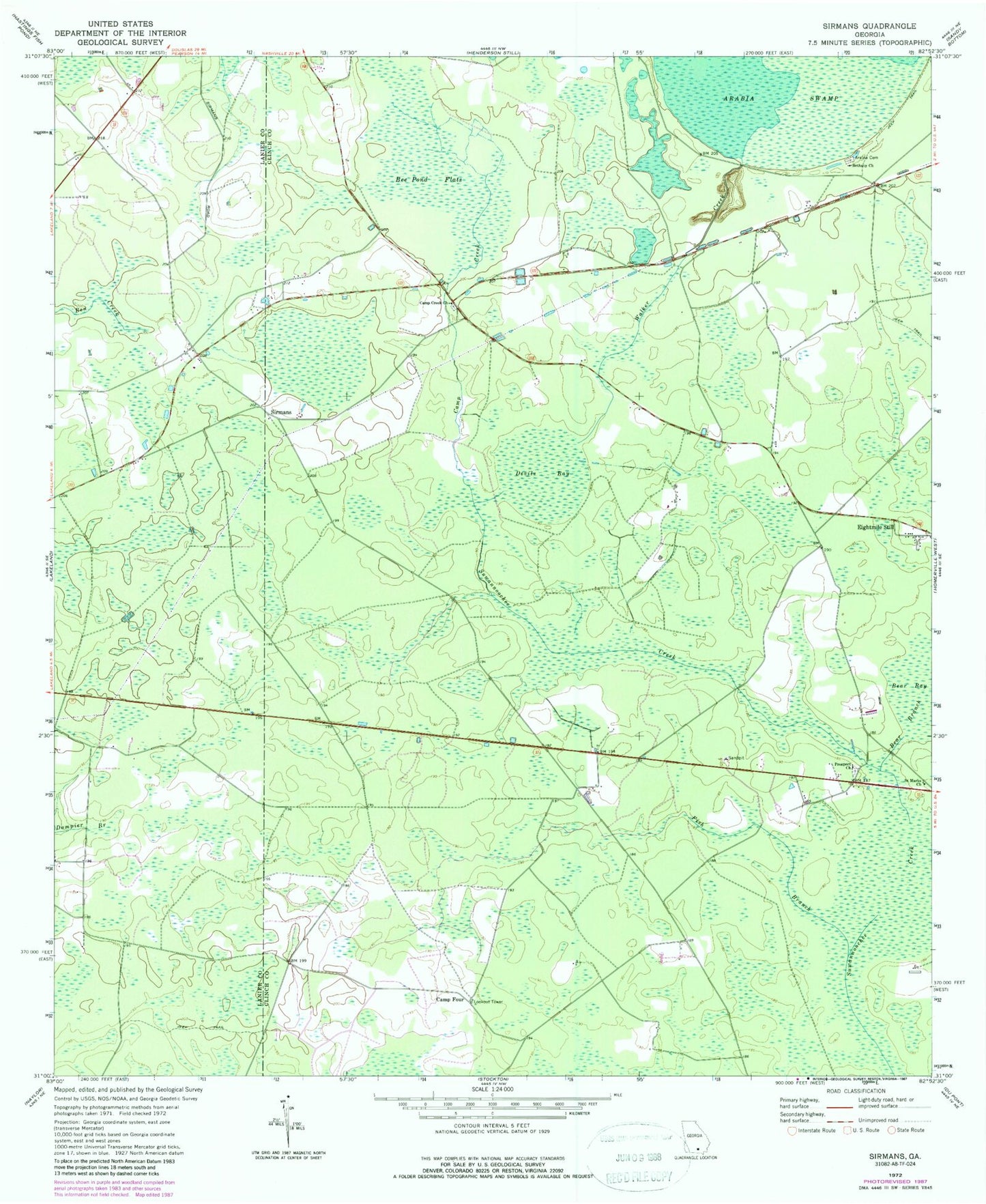 Classic USGS Sirmans Georgia 7.5'x7.5' Topo Map Image