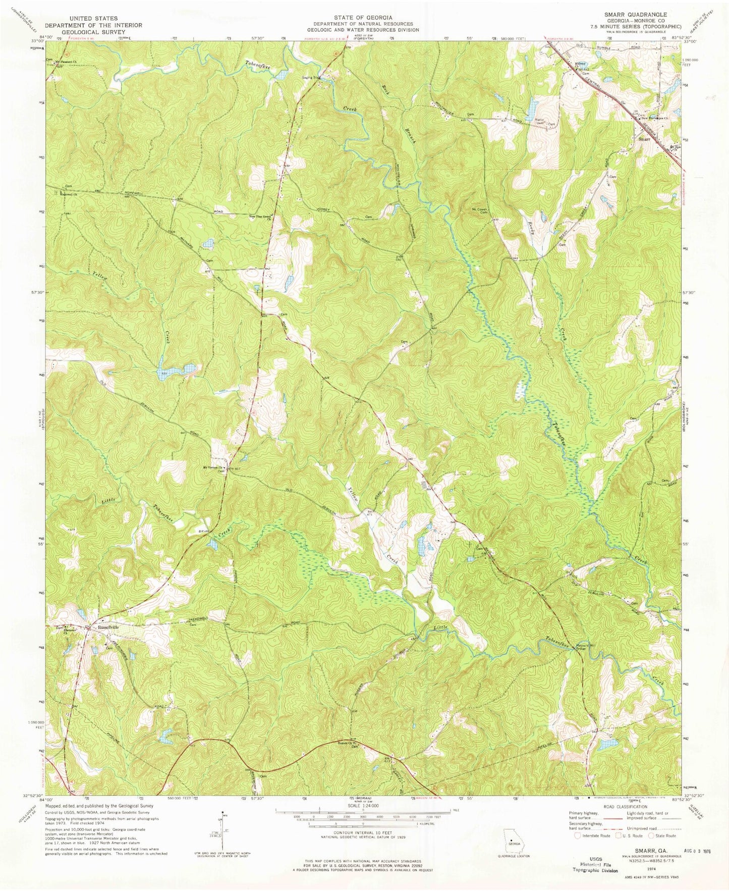 Classic USGS Smarr Georgia 7.5'x7.5' Topo Map Image