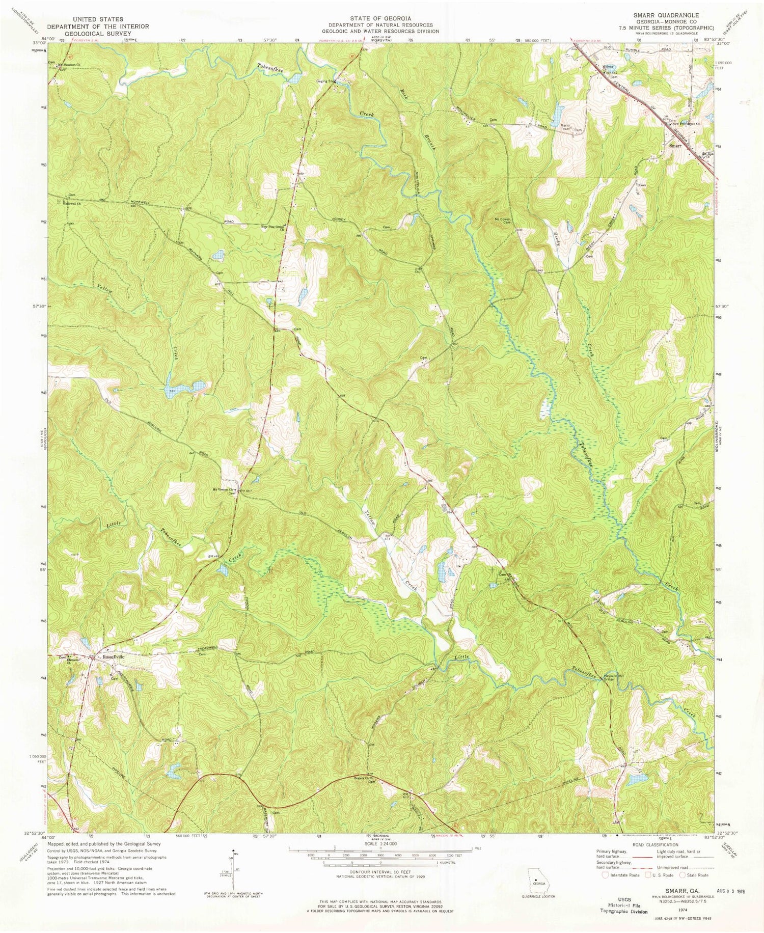 Classic USGS Smarr Georgia 7.5'x7.5' Topo Map Image