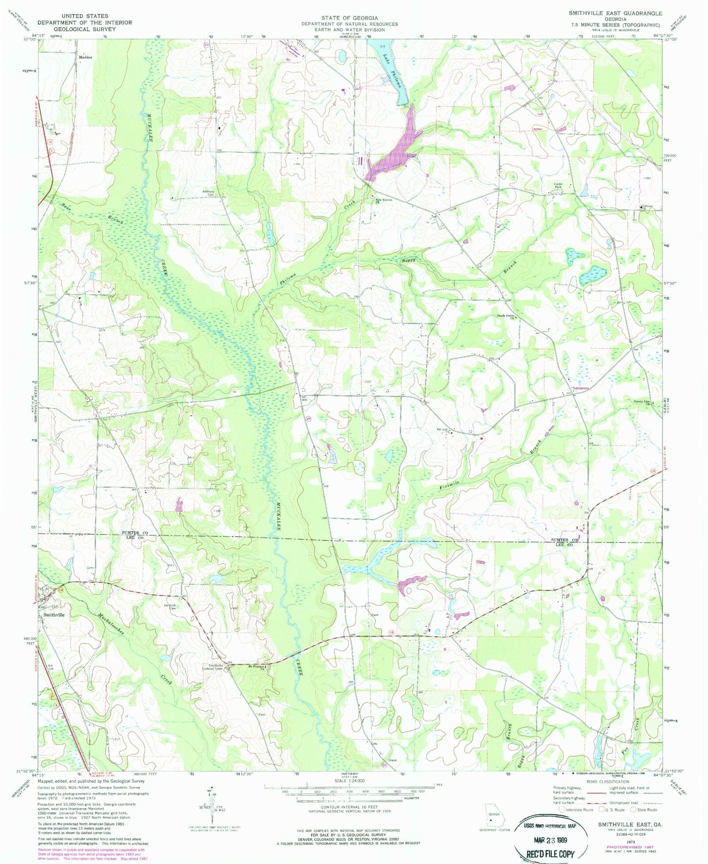Classic USGS Smithville East Georgia 7.5'x7.5' Topo Map Image