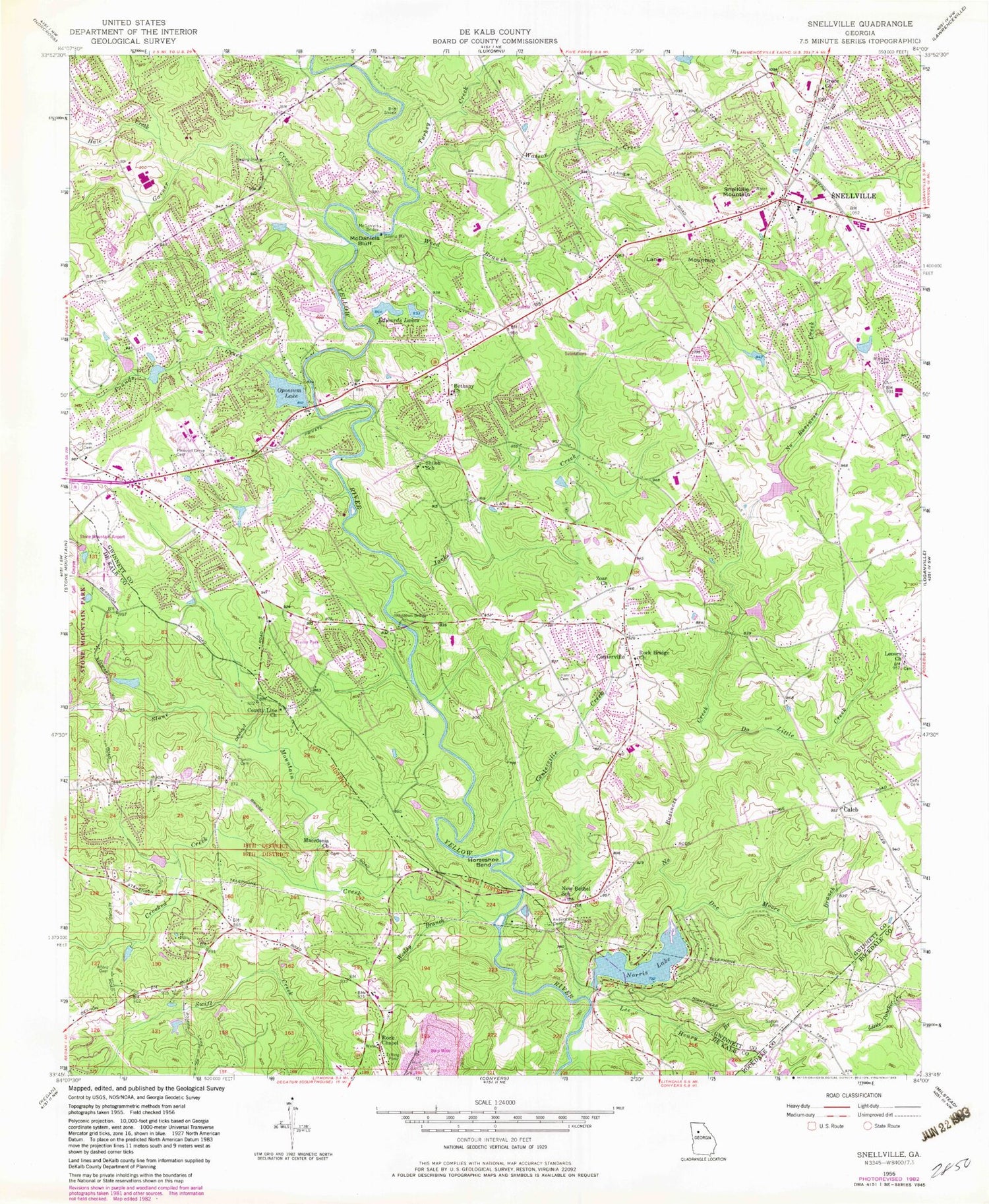 Classic USGS Snellville Georgia 7.5'x7.5' Topo Map Image