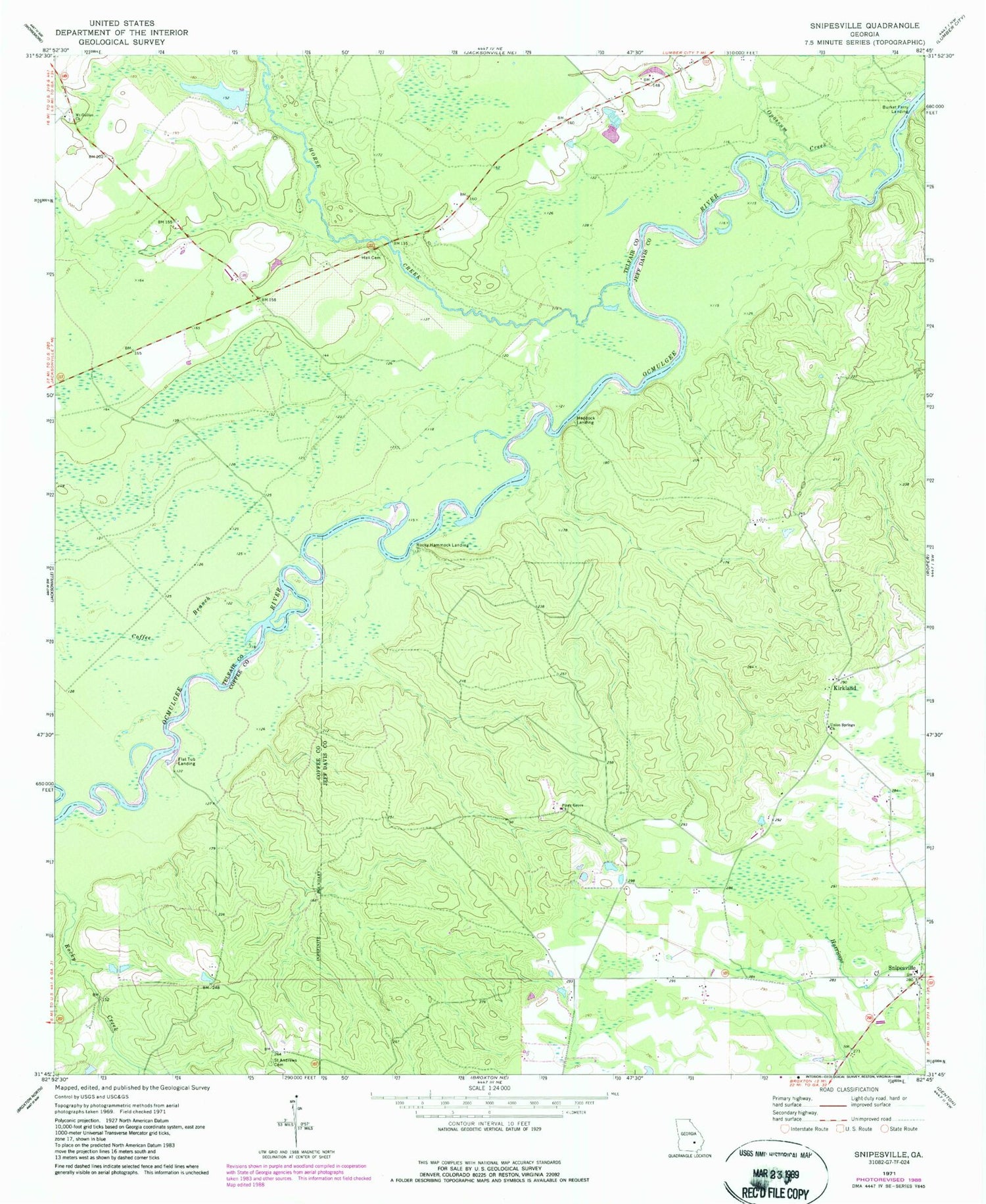 Classic USGS Snipesville Georgia 7.5'x7.5' Topo Map Image