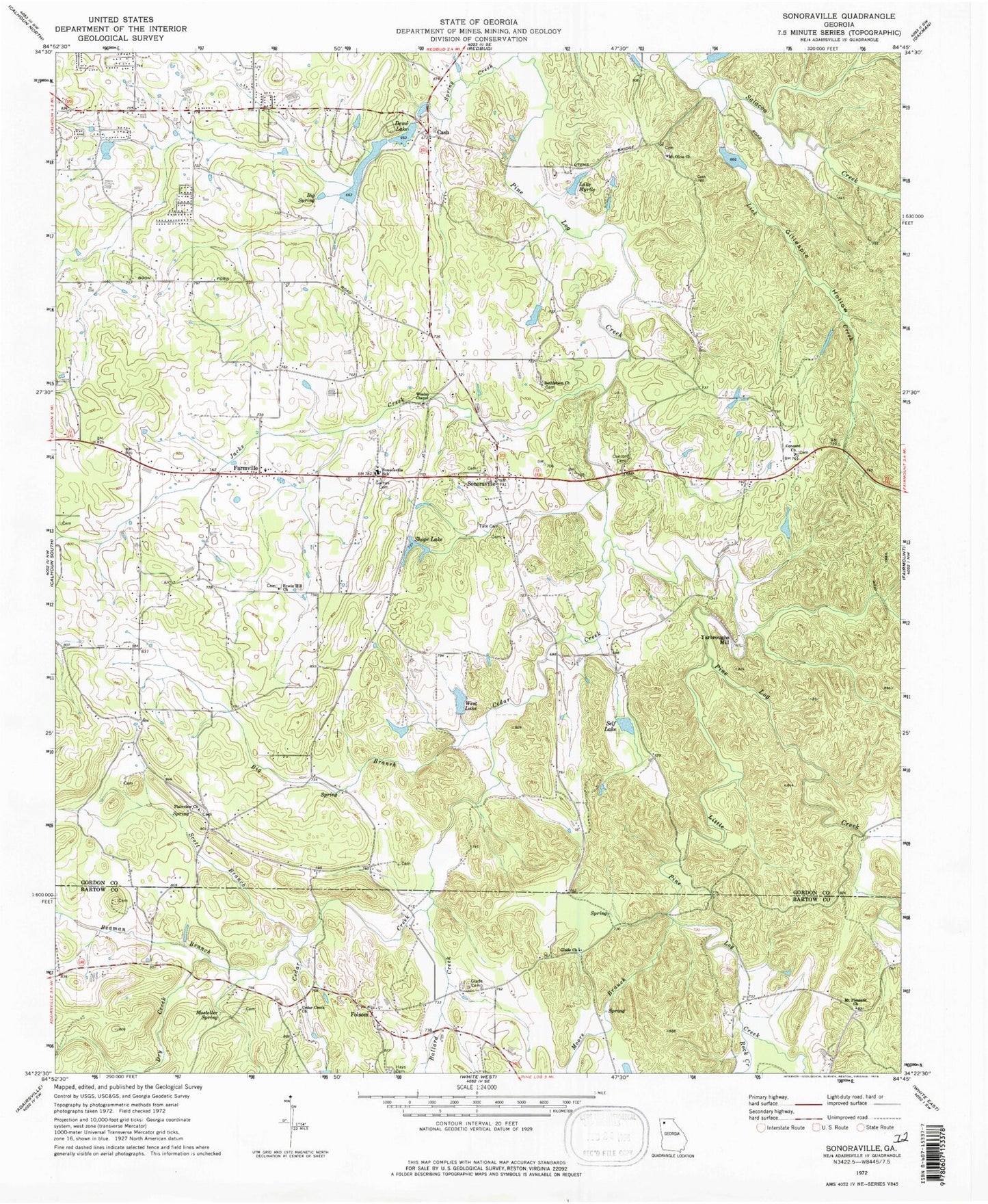 Classic USGS Sonoraville Georgia 7.5'x7.5' Topo Map Image