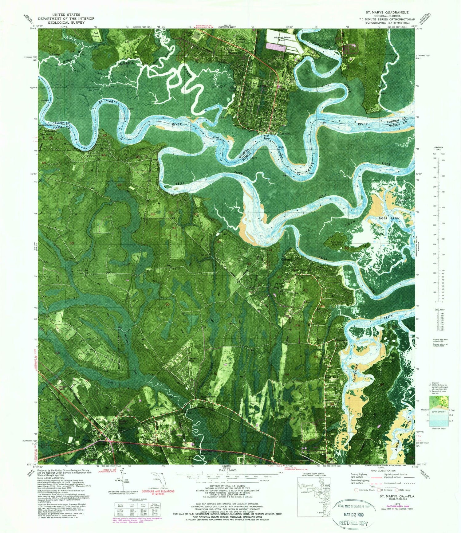 Classic USGS Saint Marys Georgia 7.5'x7.5' Topo Map Image