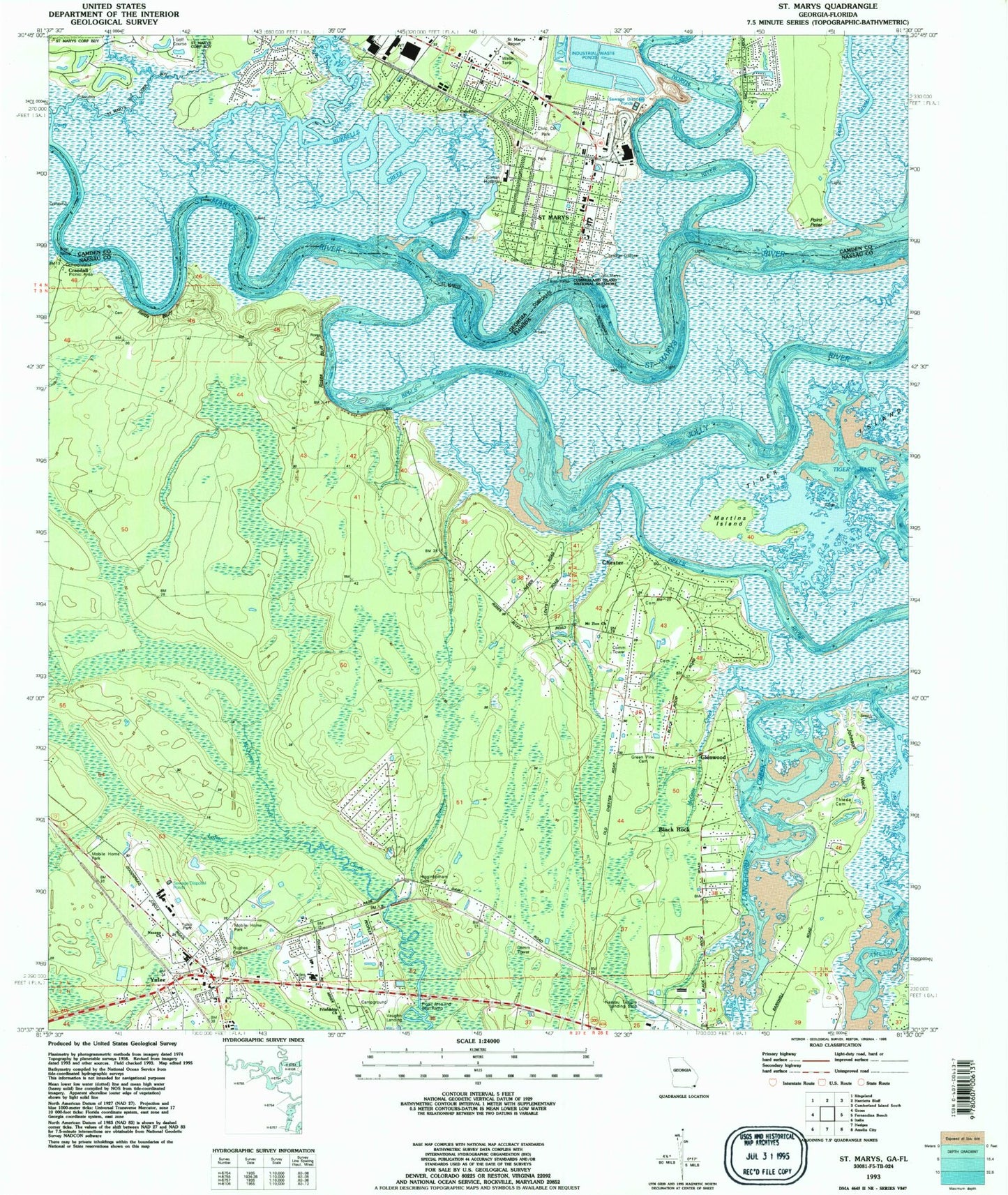 Classic USGS Saint Marys Georgia 7.5'x7.5' Topo Map Image