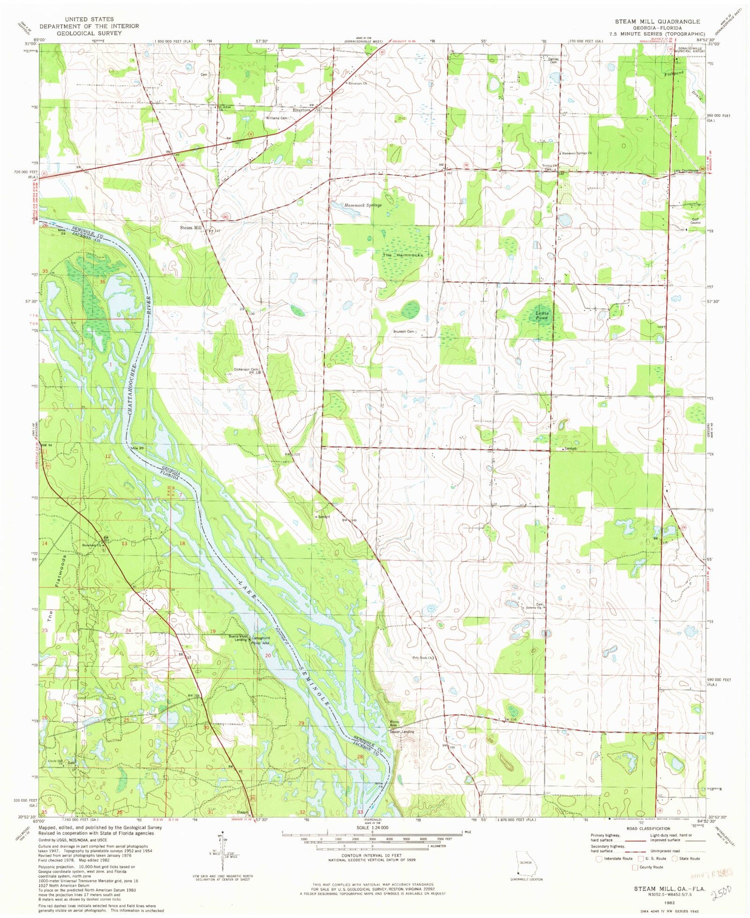 Classic USGS Steam Mill Georgia 7.5'x7.5' Topo Map Image