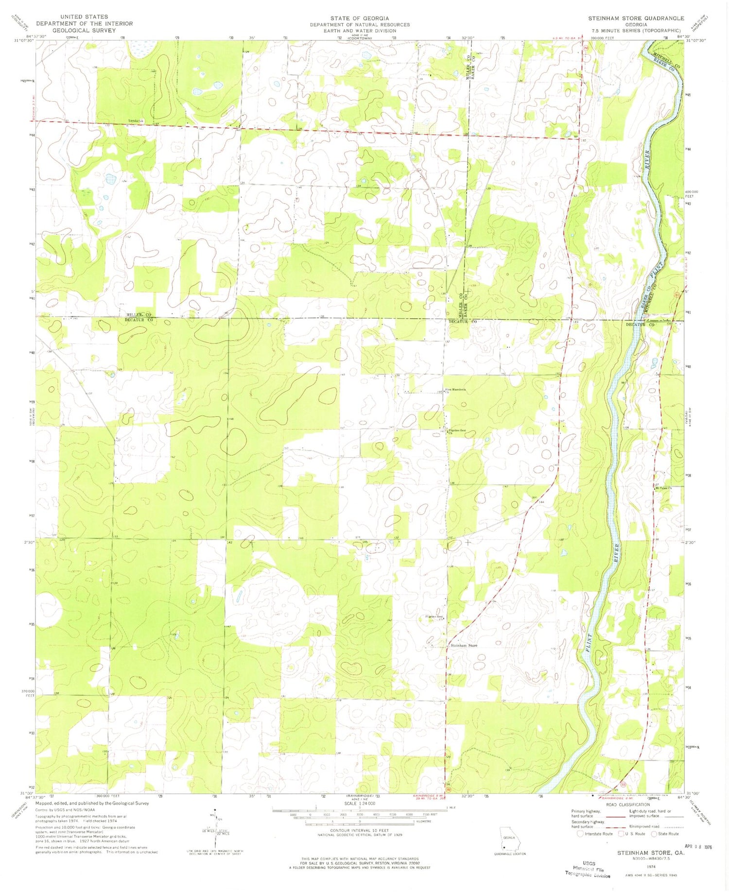 Classic USGS Steadhams Store Georgia 7.5'x7.5' Topo Map Image
