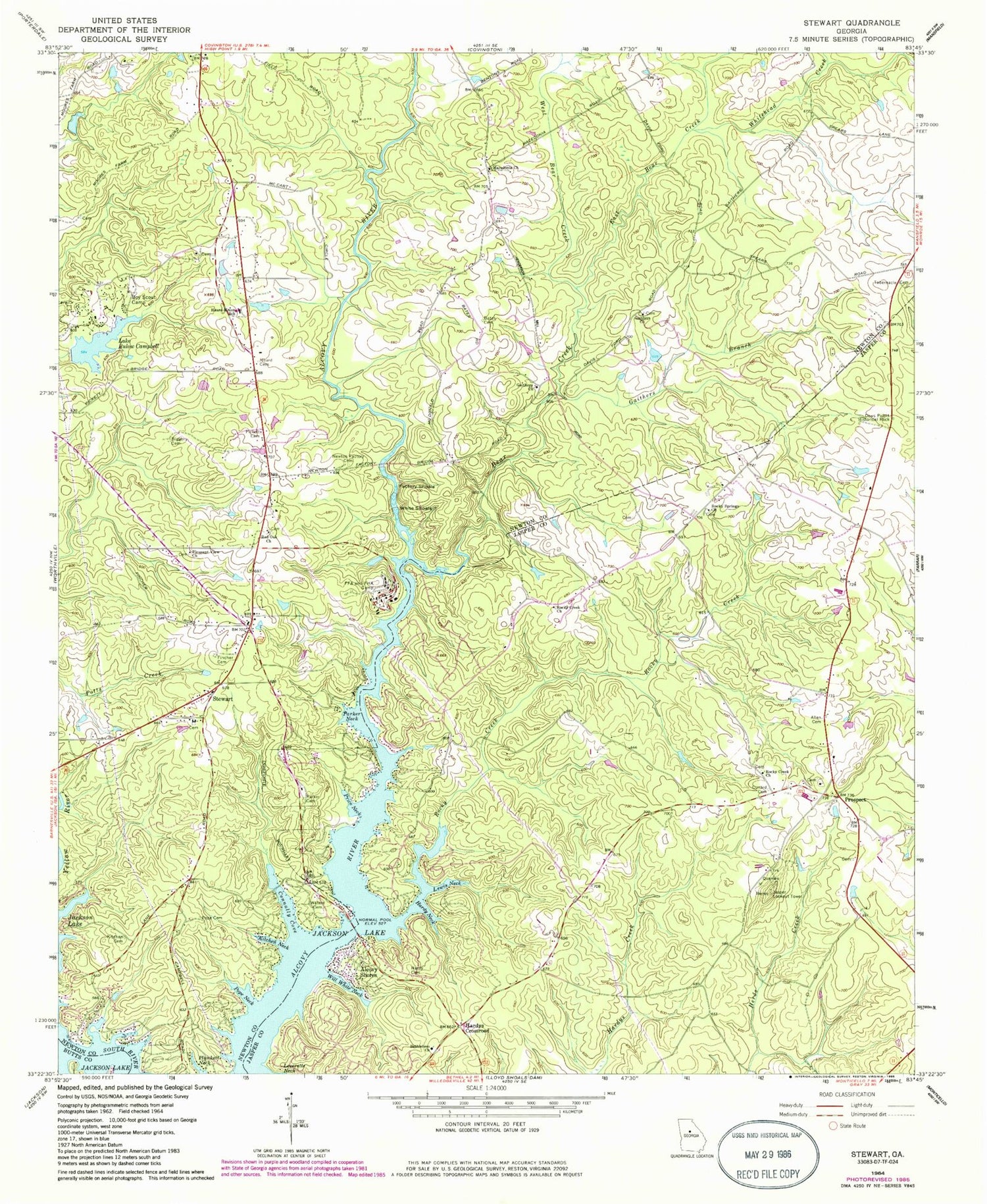 Classic USGS Stewart Georgia 7.5'x7.5' Topo Map Image