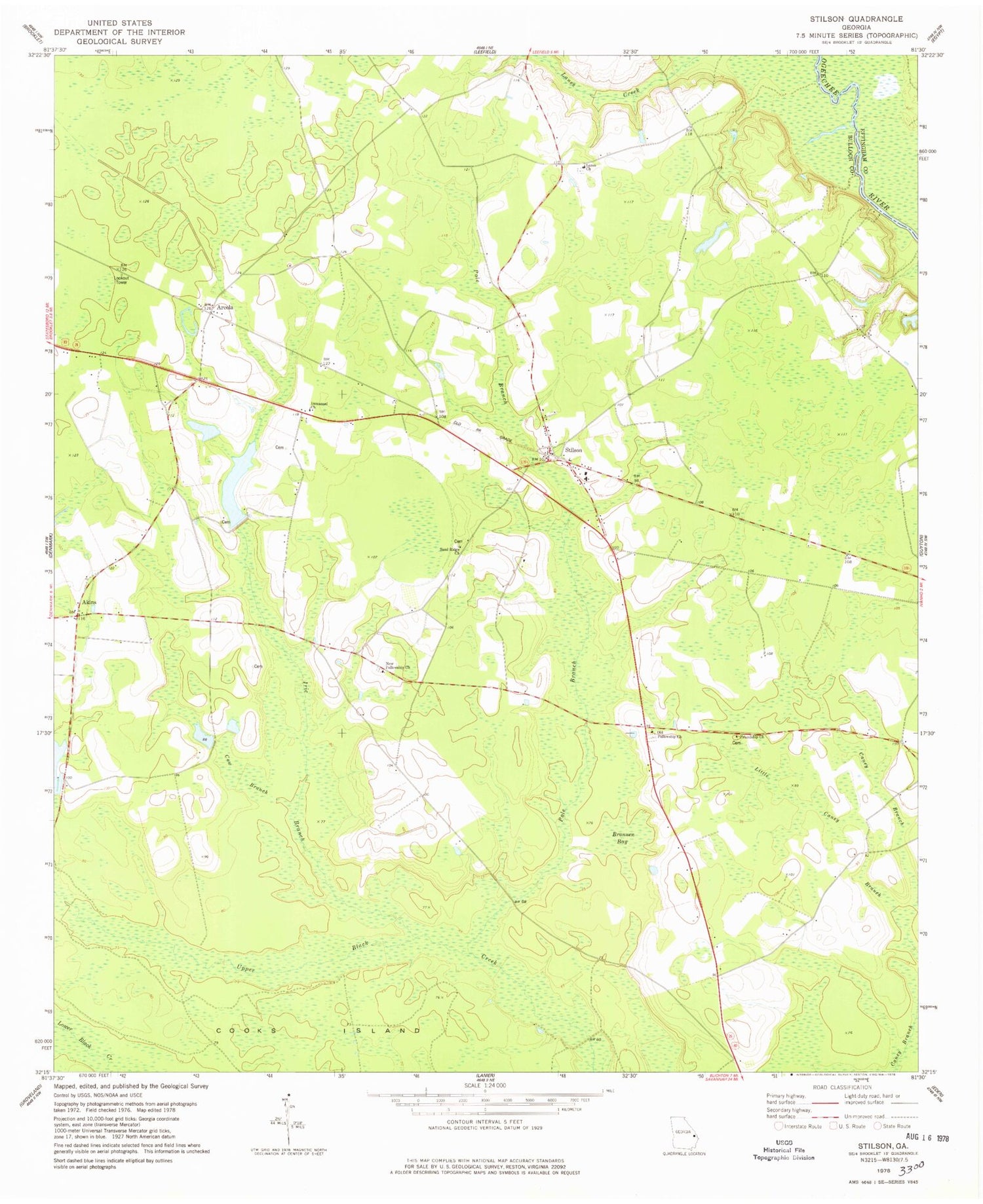 Classic USGS Stilson Georgia 7.5'x7.5' Topo Map Image