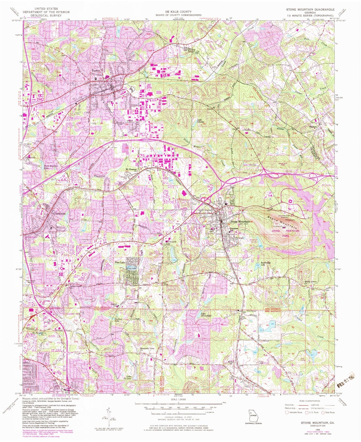 Classic USGS Stone Mountain Georgia 7.5'x7.5' Topo Map Image