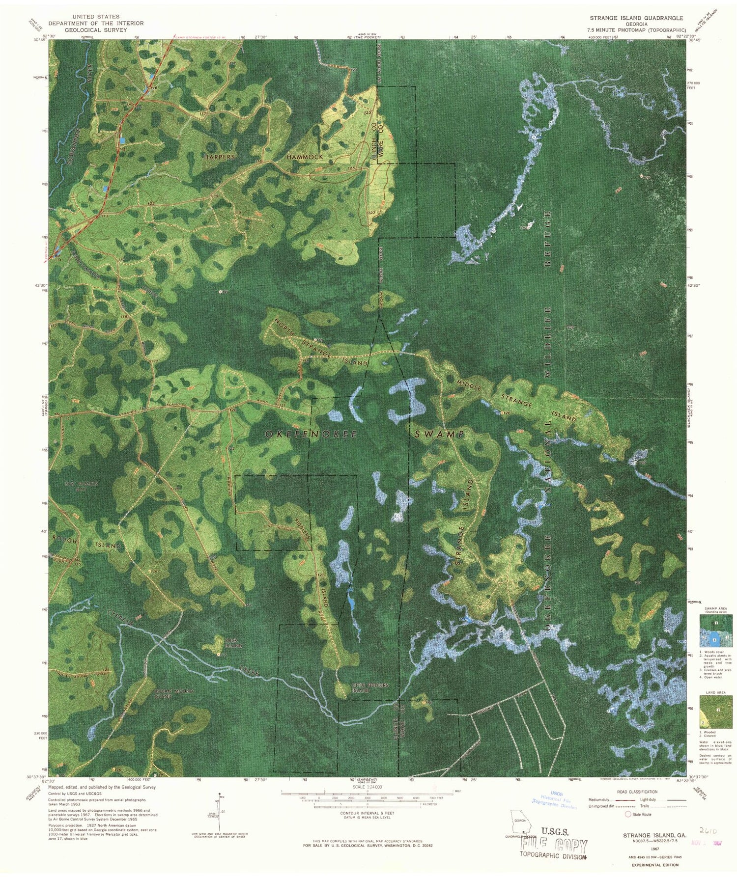 Classic USGS Strange Island Georgia 7.5'x7.5' Topo Map Image