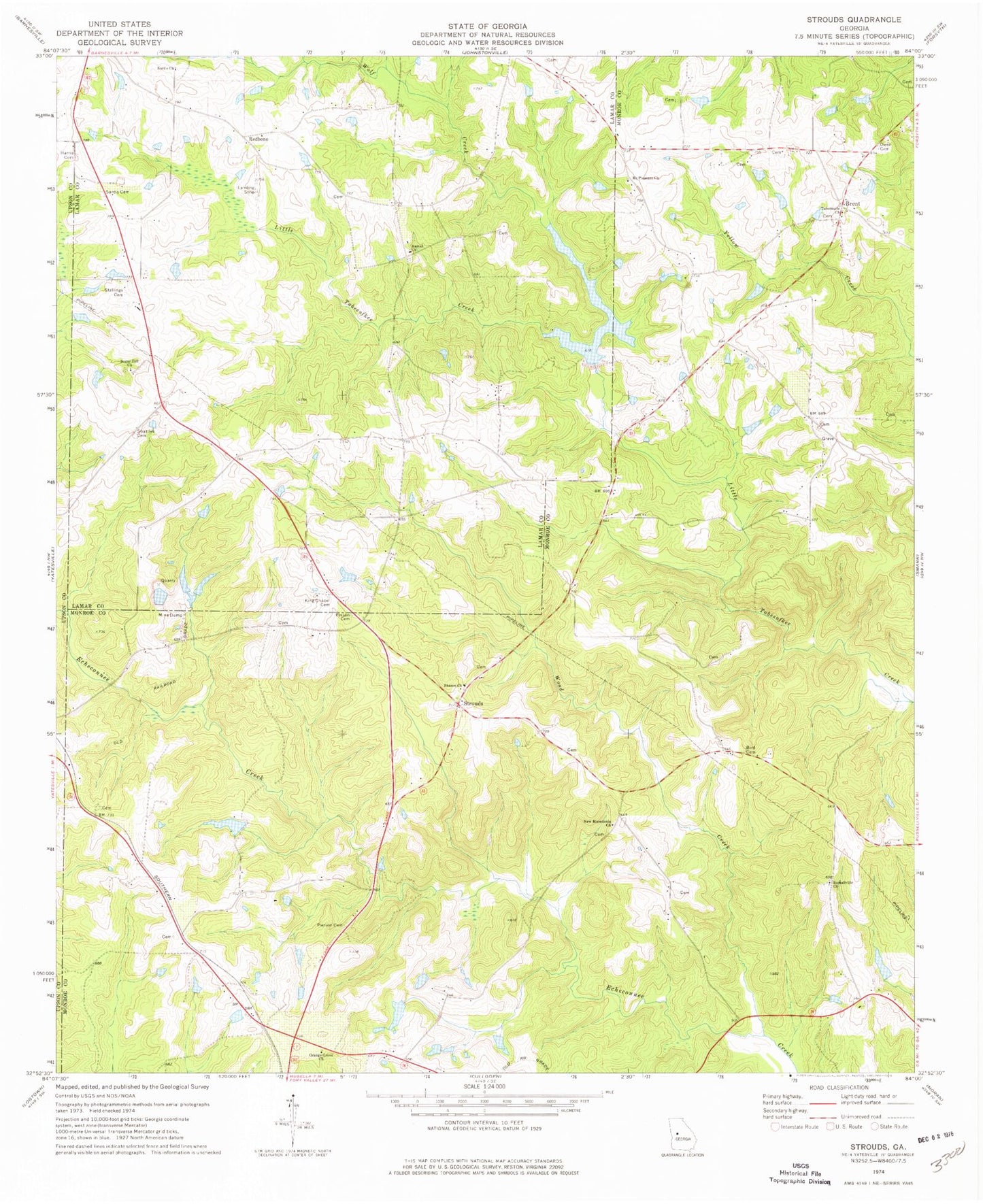 Classic USGS Strouds Georgia 7.5'x7.5' Topo Map Image