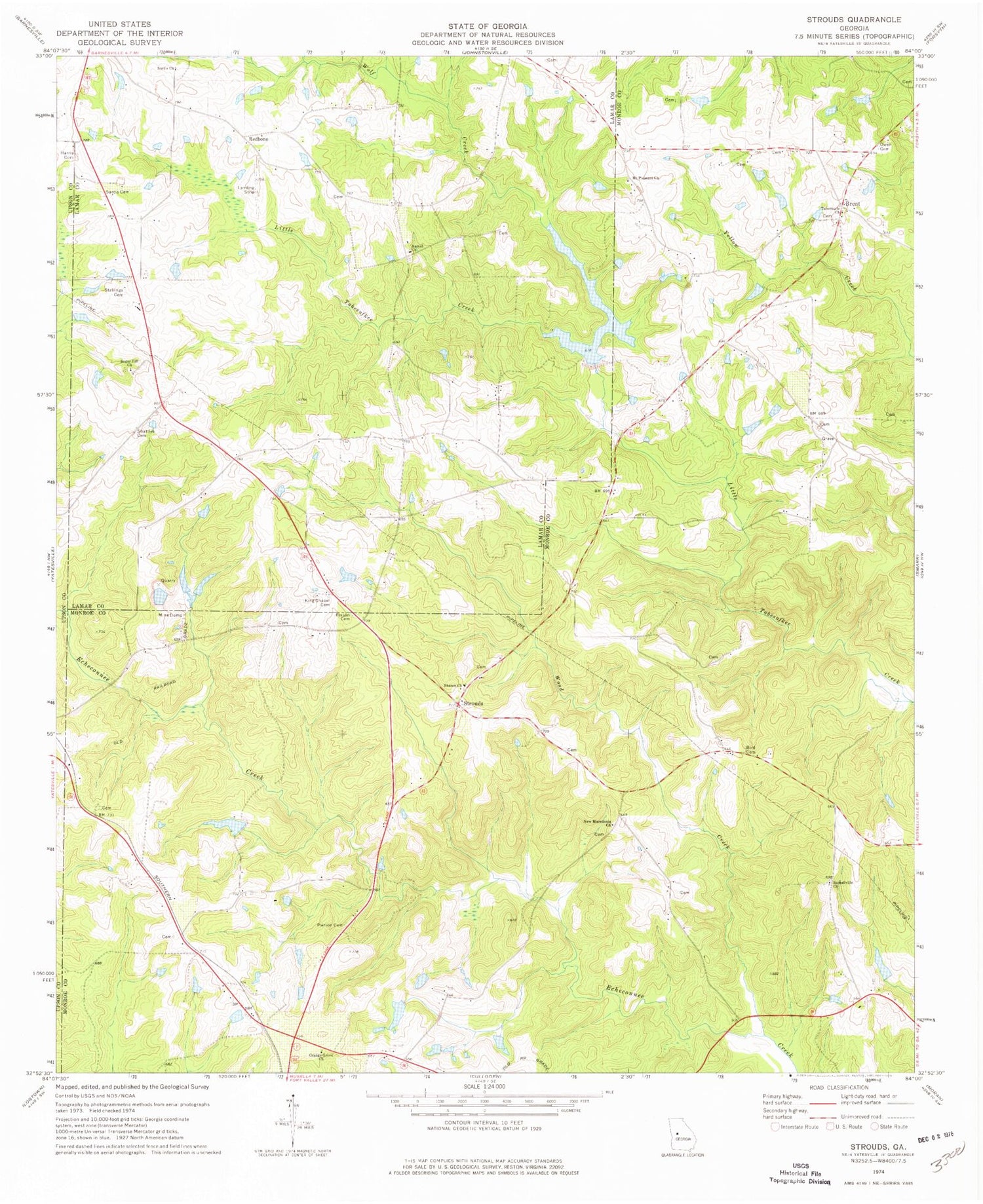 Classic USGS Strouds Georgia 7.5'x7.5' Topo Map Image