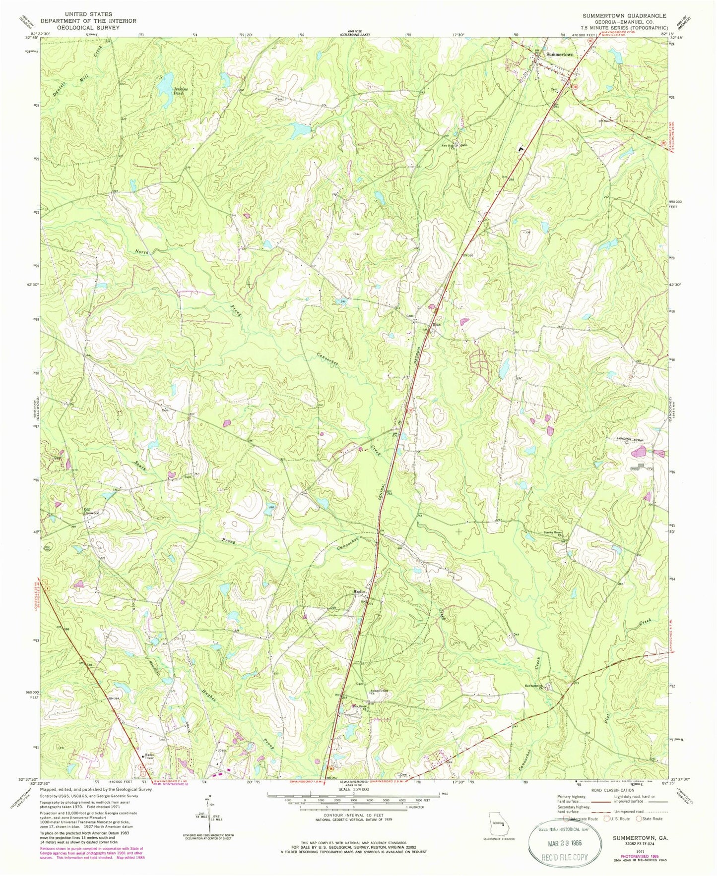 Classic USGS Summertown Georgia 7.5'x7.5' Topo Map Image