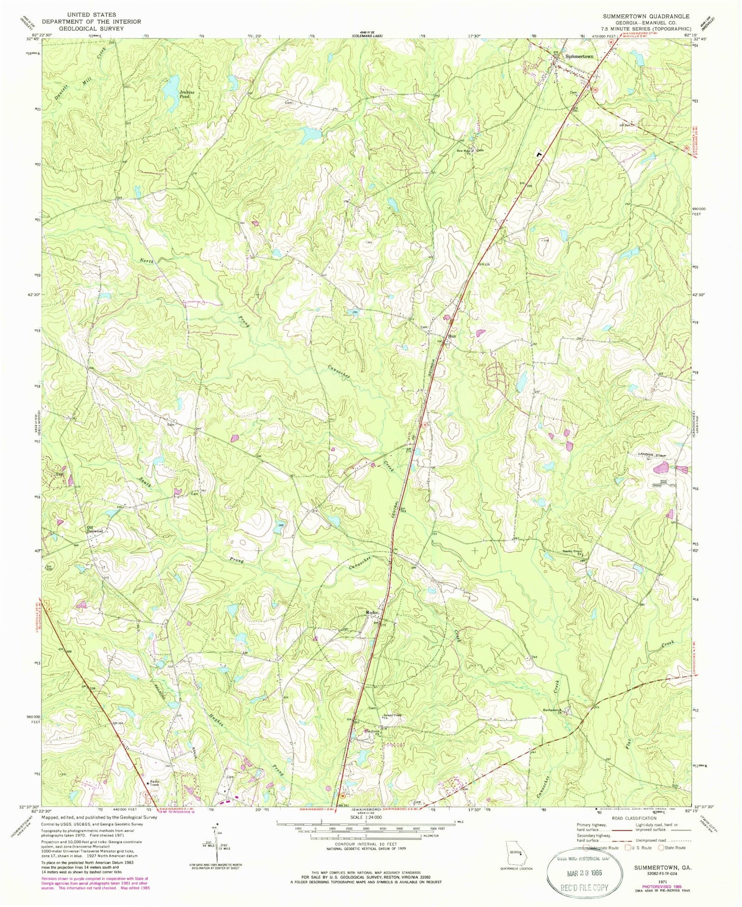 Classic USGS Summertown Georgia 7.5'x7.5' Topo Map Image
