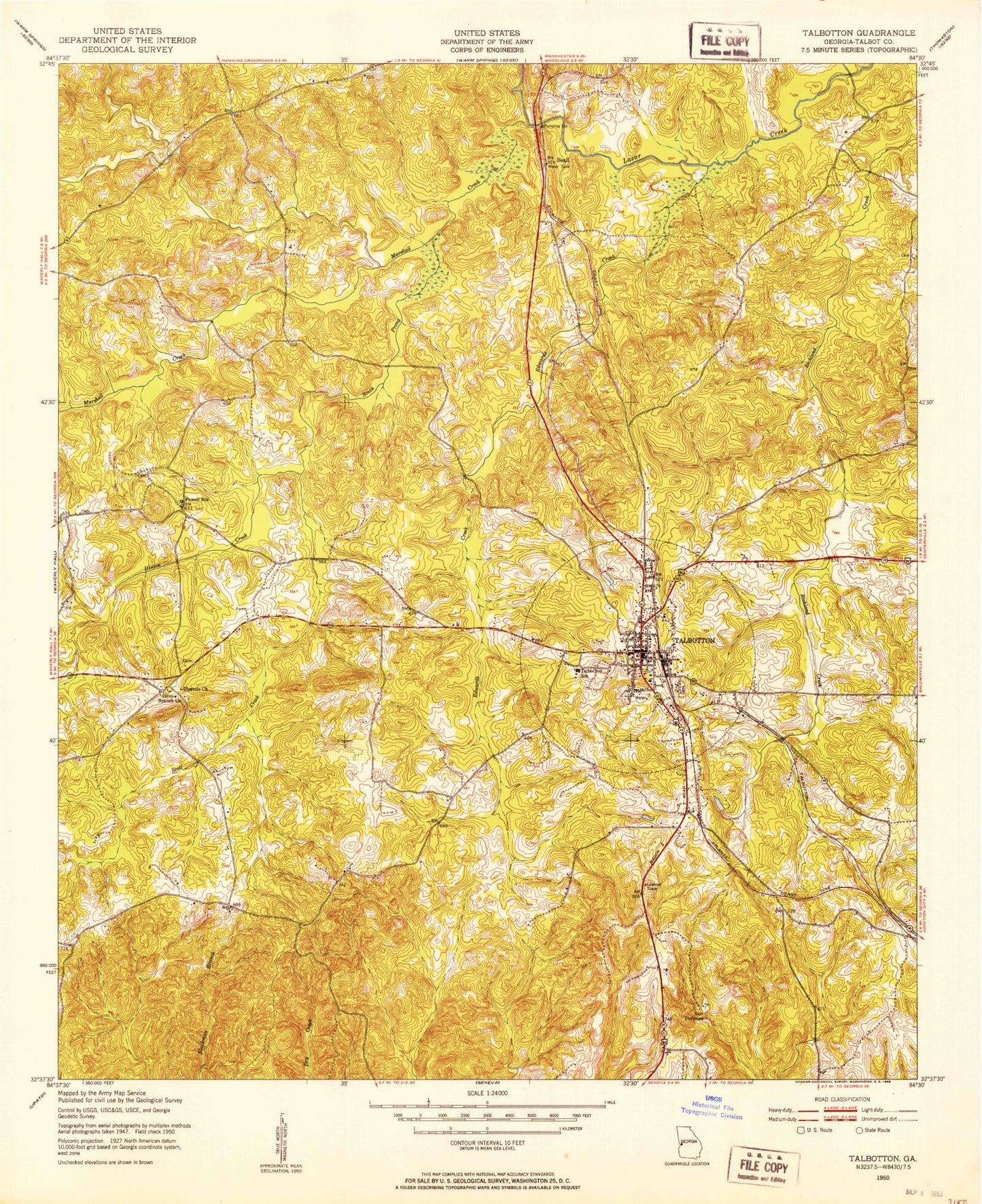 Classic USGS Talbotton Georgia 7.5'x7.5' Topo Map Image