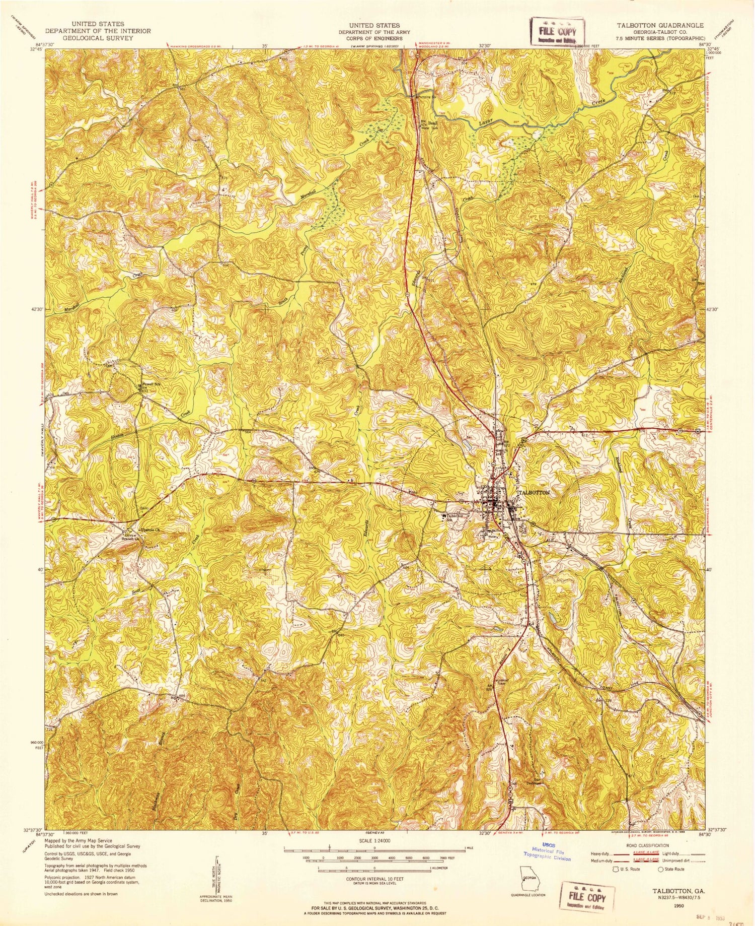 Classic USGS Talbotton Georgia 7.5'x7.5' Topo Map Image