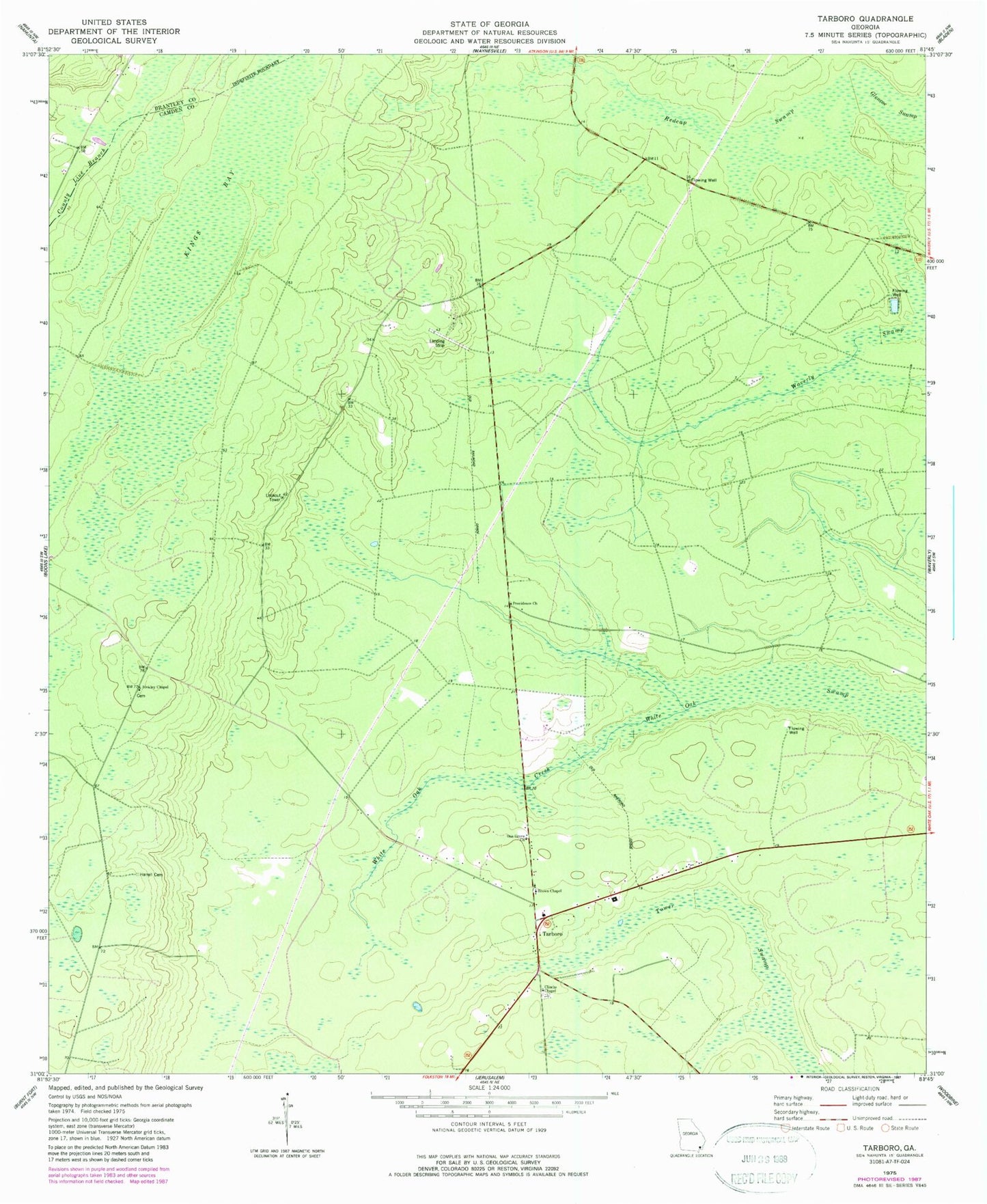 Classic USGS Tarboro Georgia 7.5'x7.5' Topo Map Image
