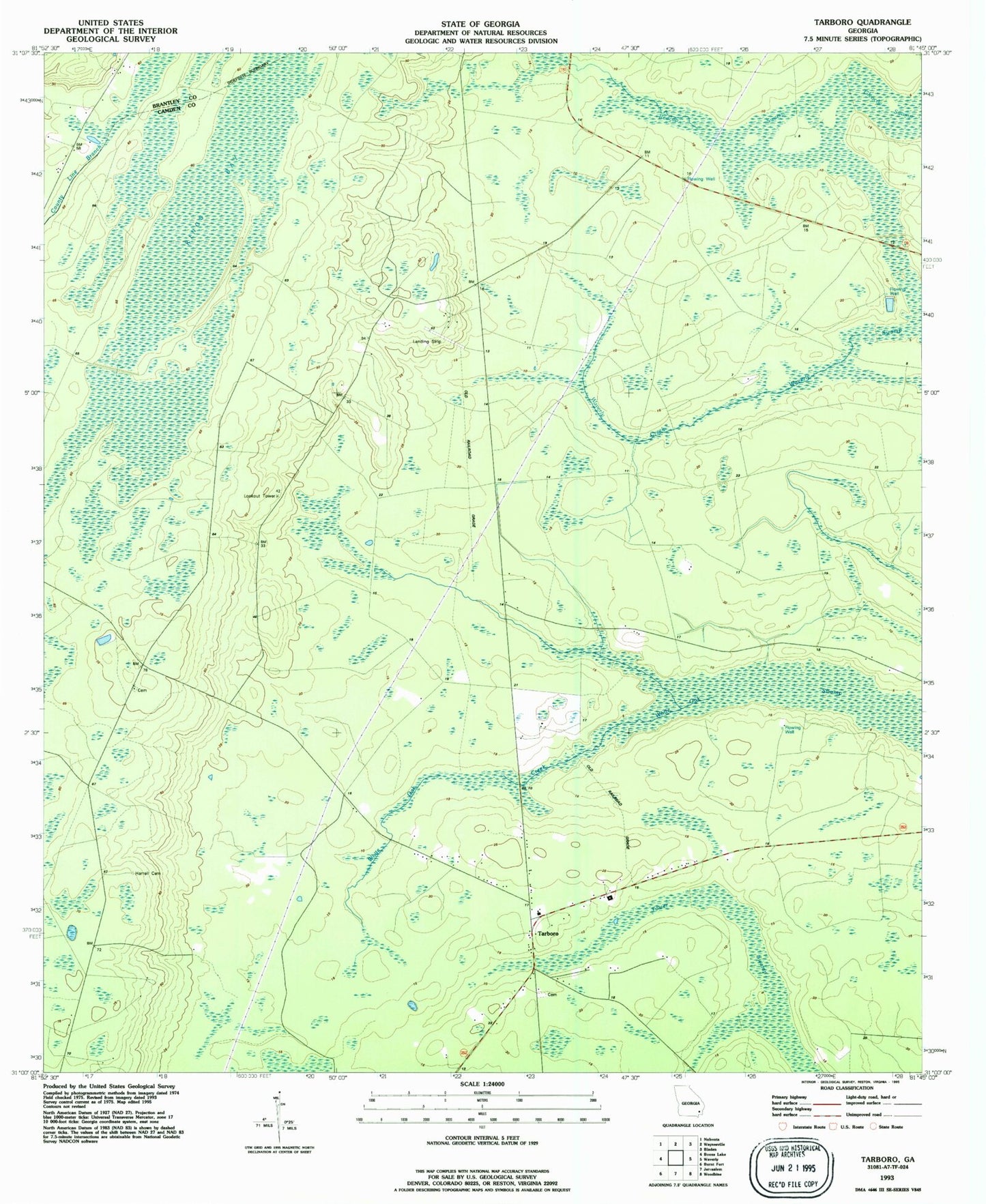 Classic USGS Tarboro Georgia 7.5'x7.5' Topo Map Image