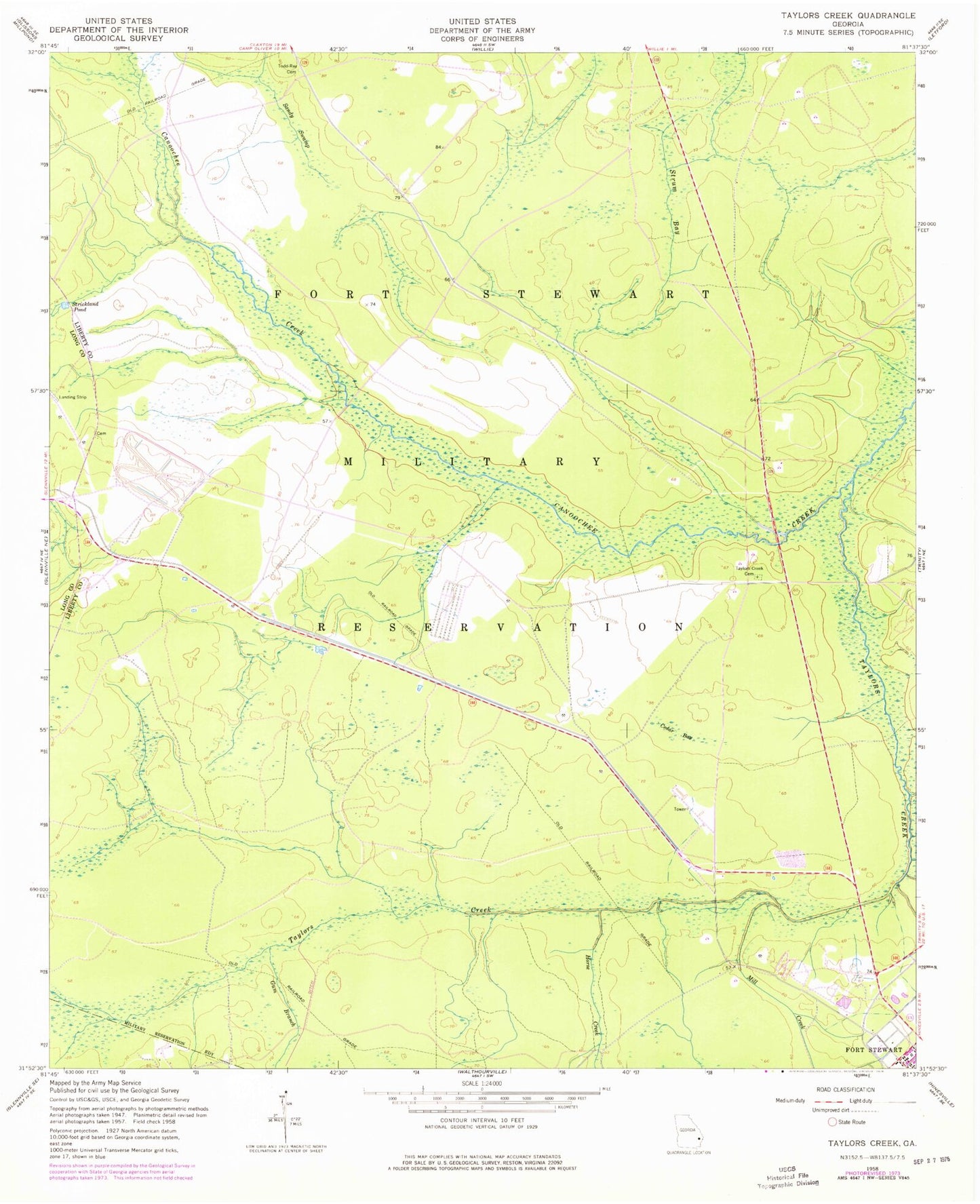 Classic USGS Taylors Creek Georgia 7.5'x7.5' Topo Map Image