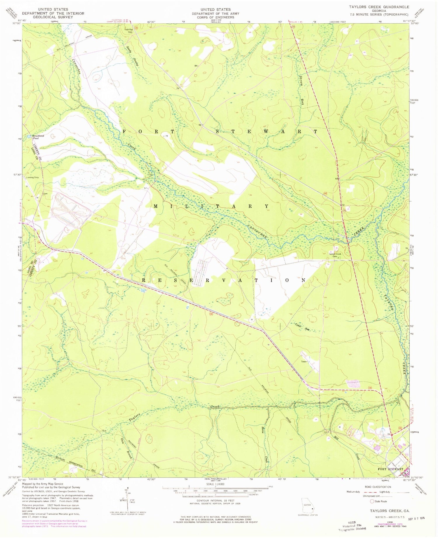 Classic USGS Taylors Creek Georgia 7.5'x7.5' Topo Map Image