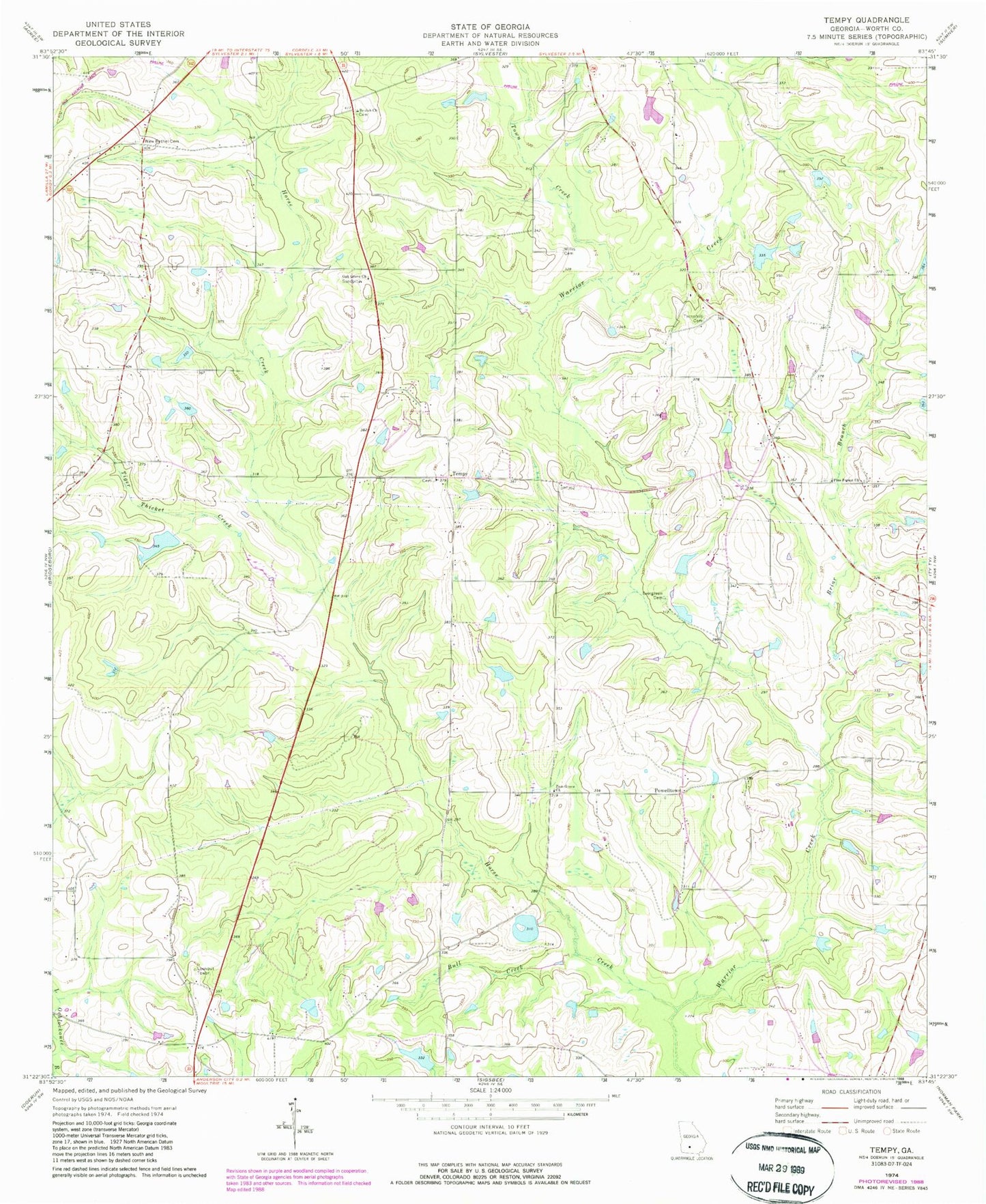 Classic USGS Tempy Georgia 7.5'x7.5' Topo Map Image