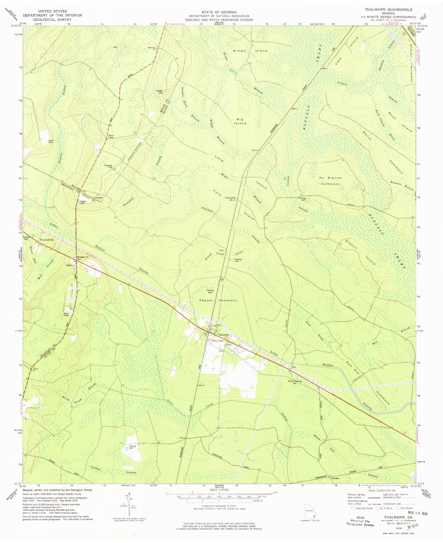 Classic USGS Thalmann Georgia 7.5'x7.5' Topo Map Image