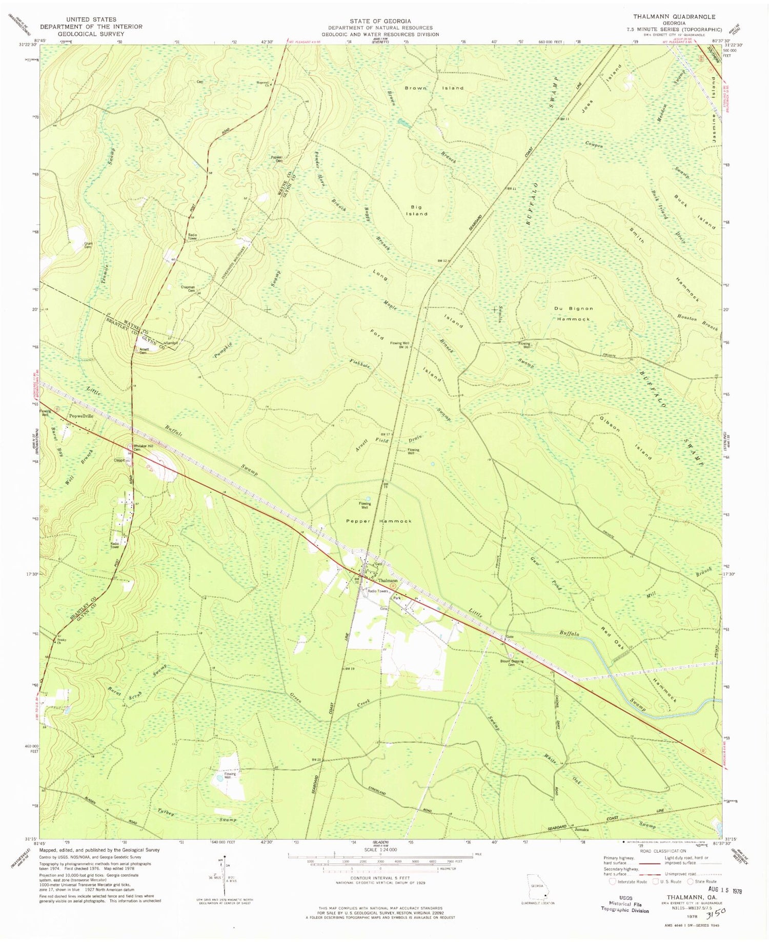 Classic USGS Thalmann Georgia 7.5'x7.5' Topo Map Image
