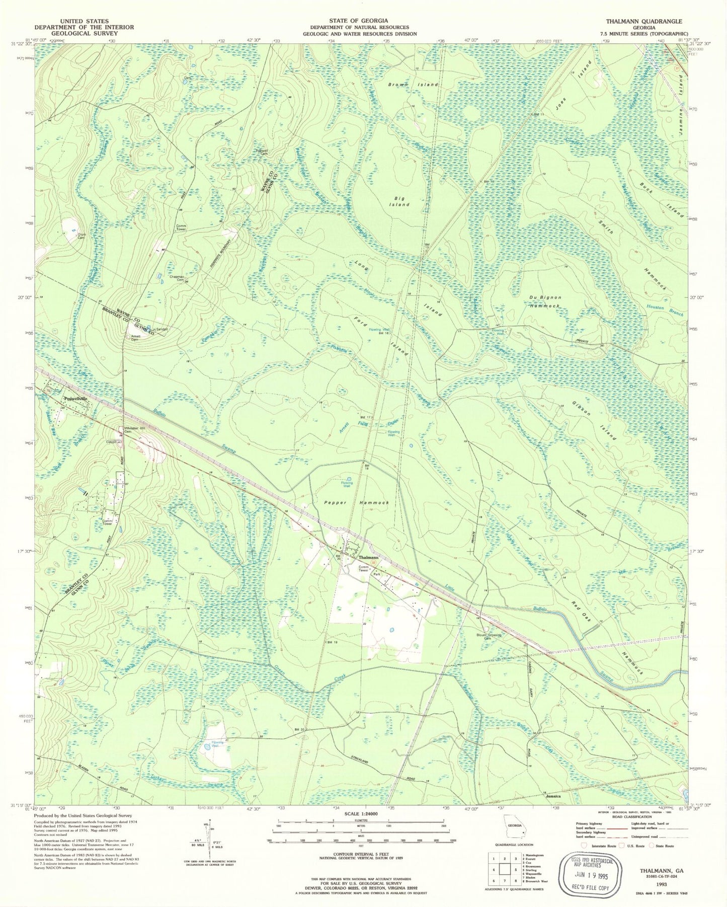 Classic USGS Thalmann Georgia 7.5'x7.5' Topo Map Image