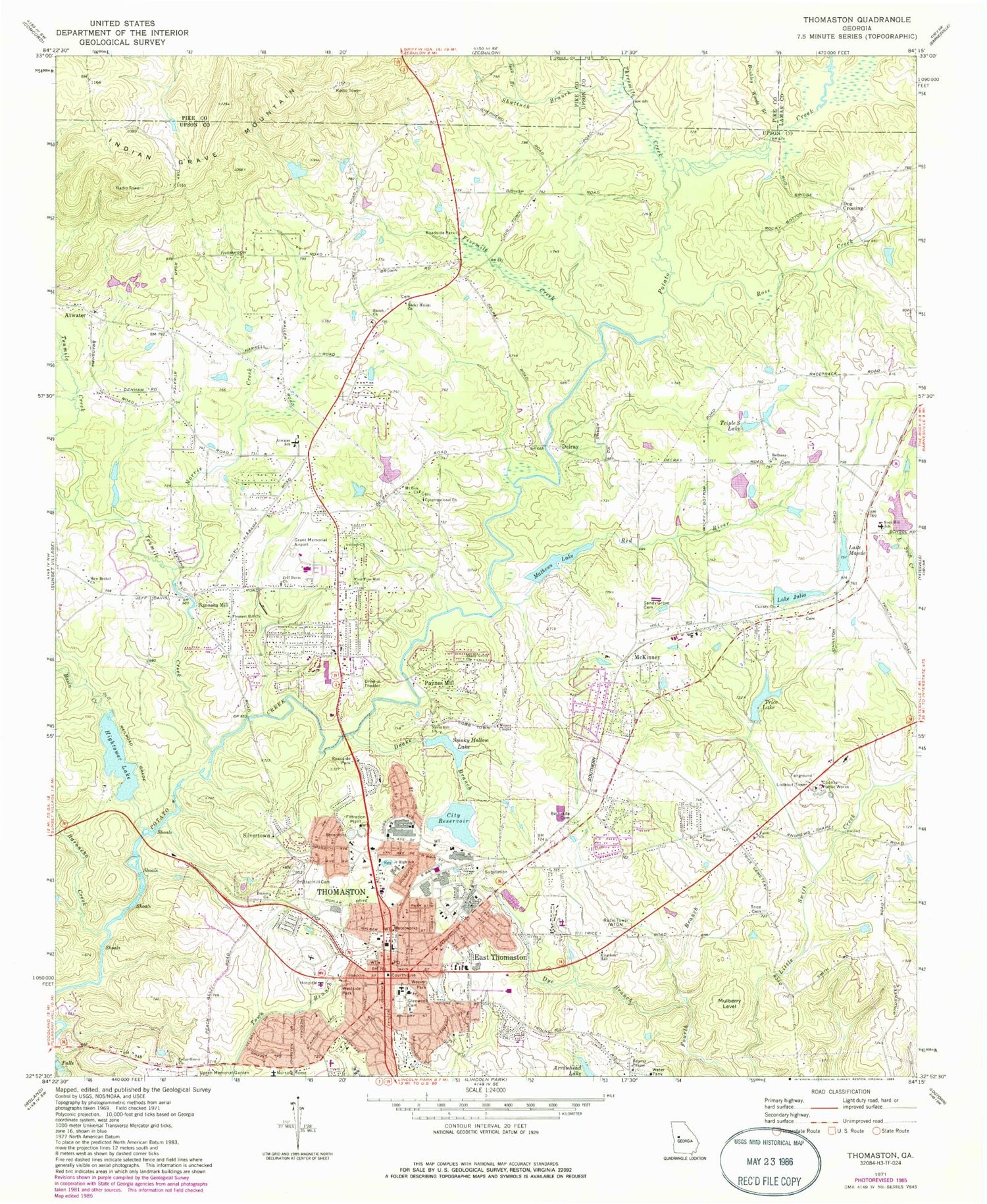 Classic USGS Thomaston Georgia 7.5'x7.5' Topo Map Image