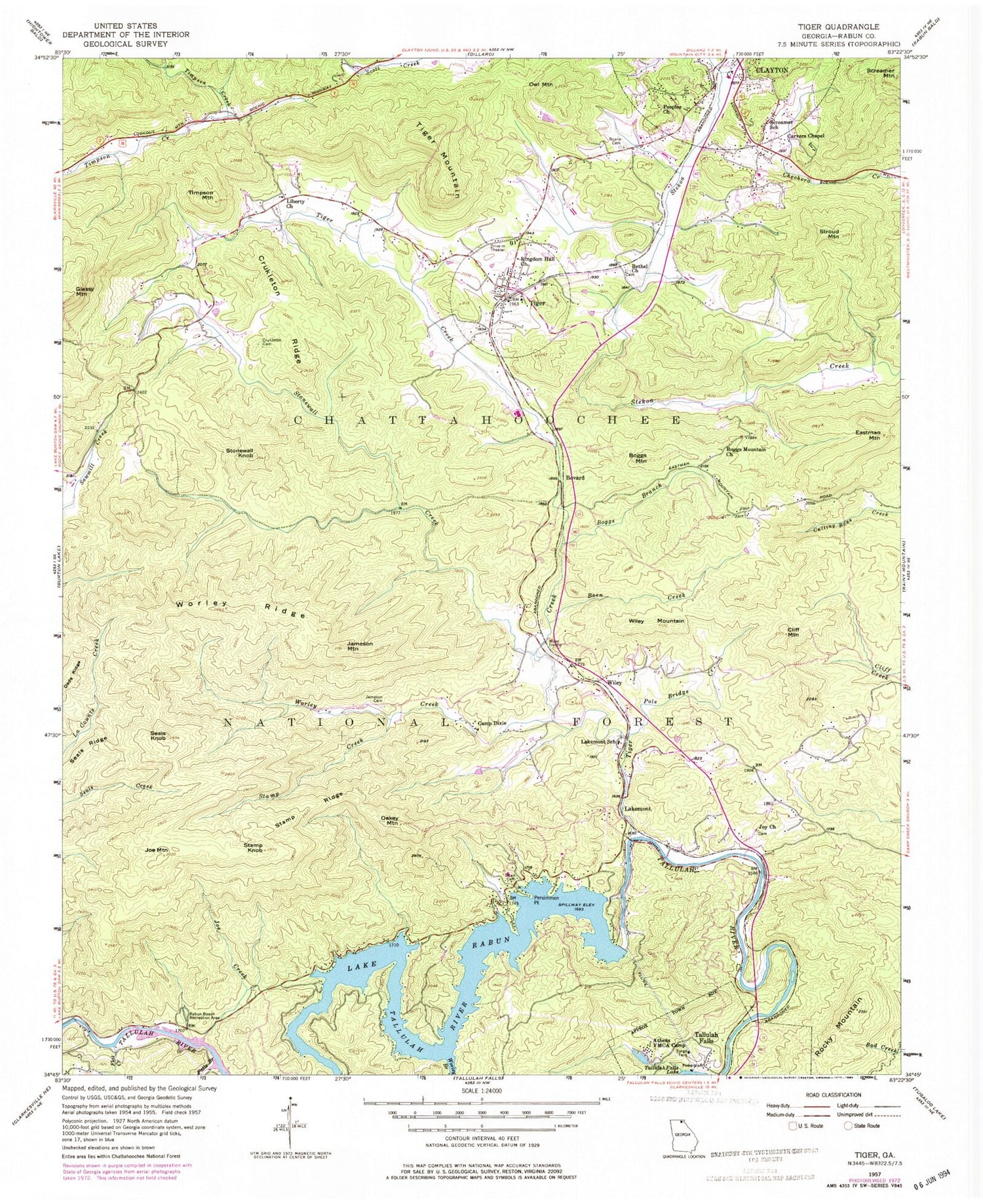 Classic USGS Tiger Georgia 7.5'x7.5' Topo Map Image
