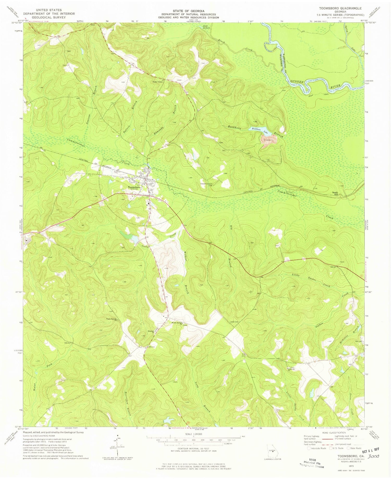 Classic USGS Toomsboro Georgia 7.5'x7.5' Topo Map Image