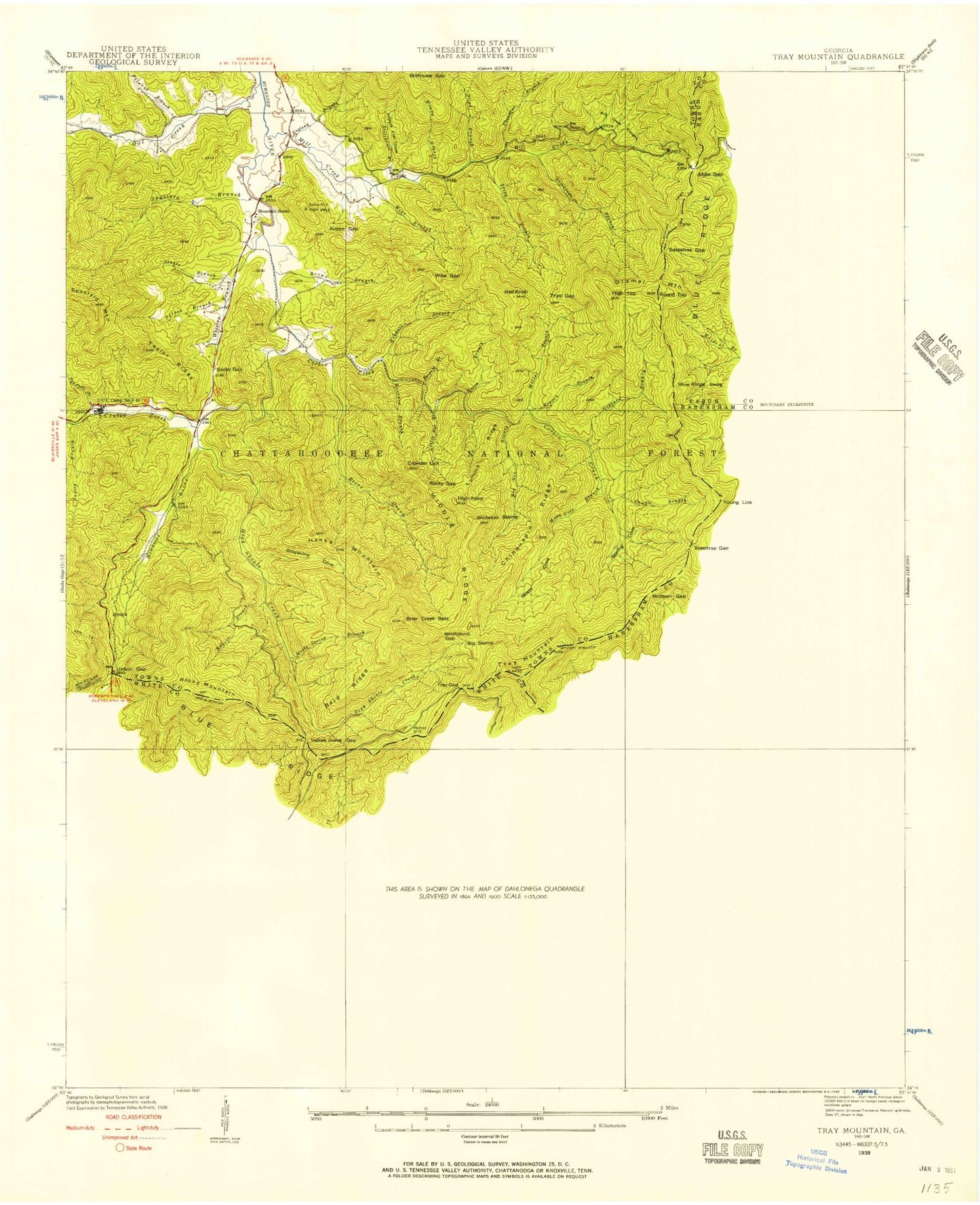 Classic USGS Tray Mountain Georgia 7.5'x7.5' Topo Map Image