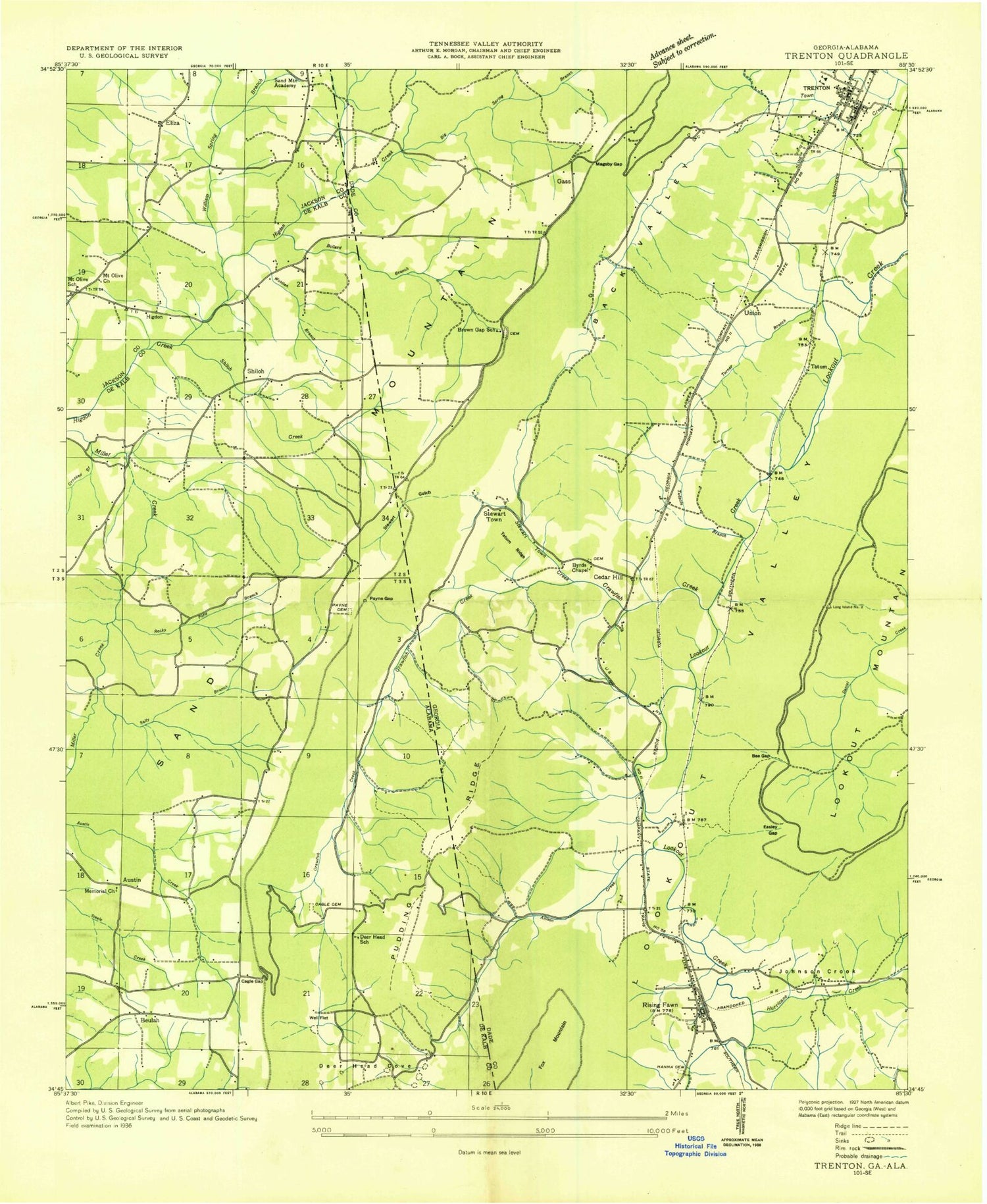 Classic USGS Trenton Georgia 7.5'x7.5' Topo Map Image