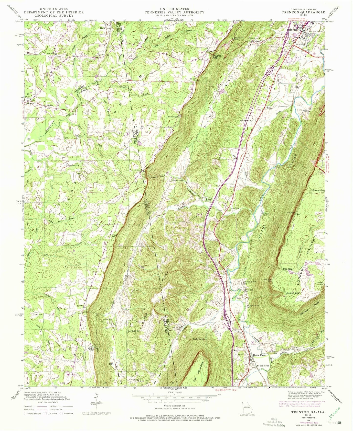 Classic USGS Trenton Georgia 7.5'x7.5' Topo Map Image