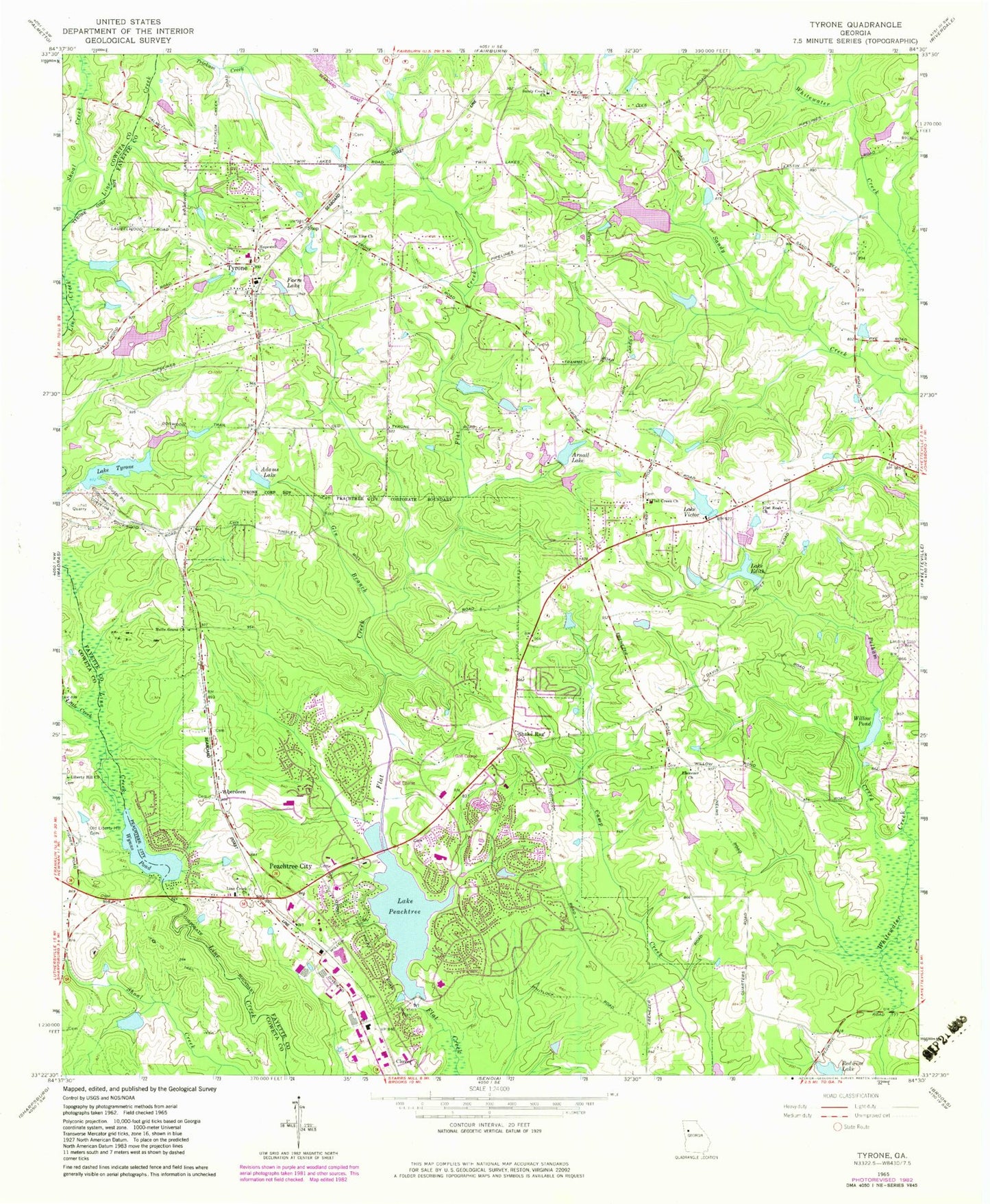 Classic USGS Tyrone Georgia 7.5'x7.5' Topo Map Image