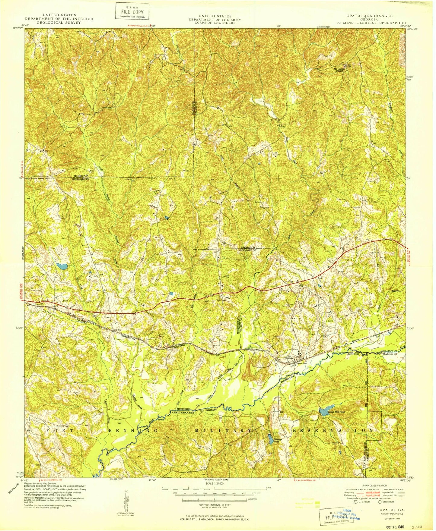 Classic USGS Upatoi Georgia 7.5'x7.5' Topo Map Image