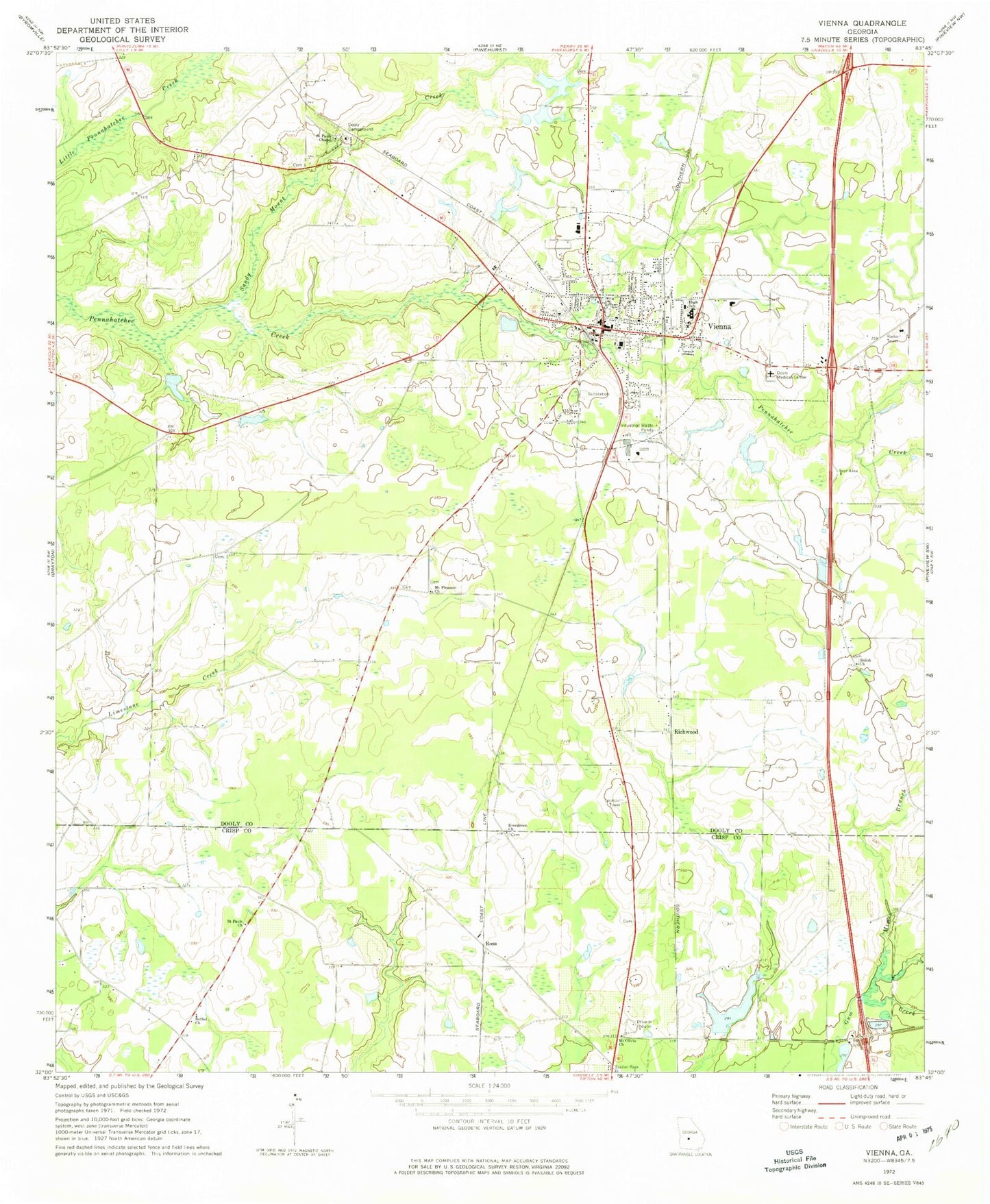 Classic USGS Vienna Georgia 7.5'x7.5' Topo Map Image
