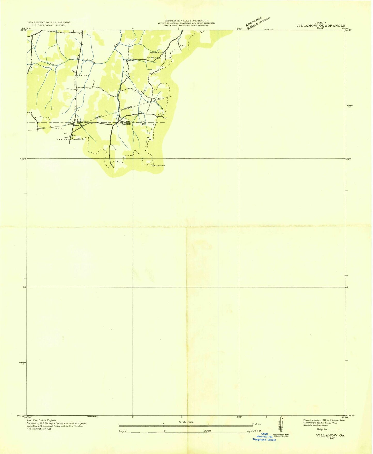 Classic USGS Villanow Georgia 7.5'x7.5' Topo Map Image