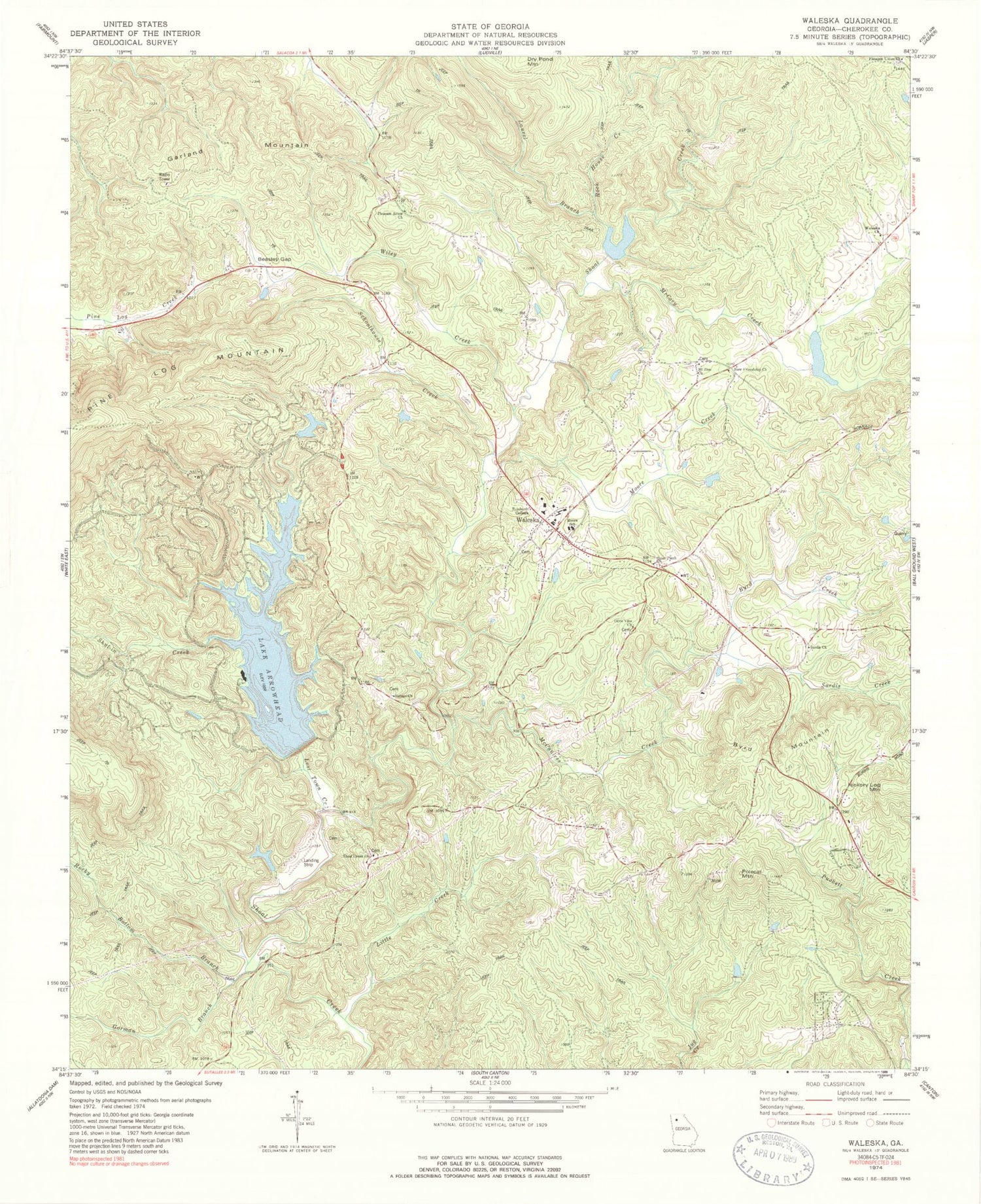 Classic USGS Waleska Georgia 7.5'x7.5' Topo Map Image