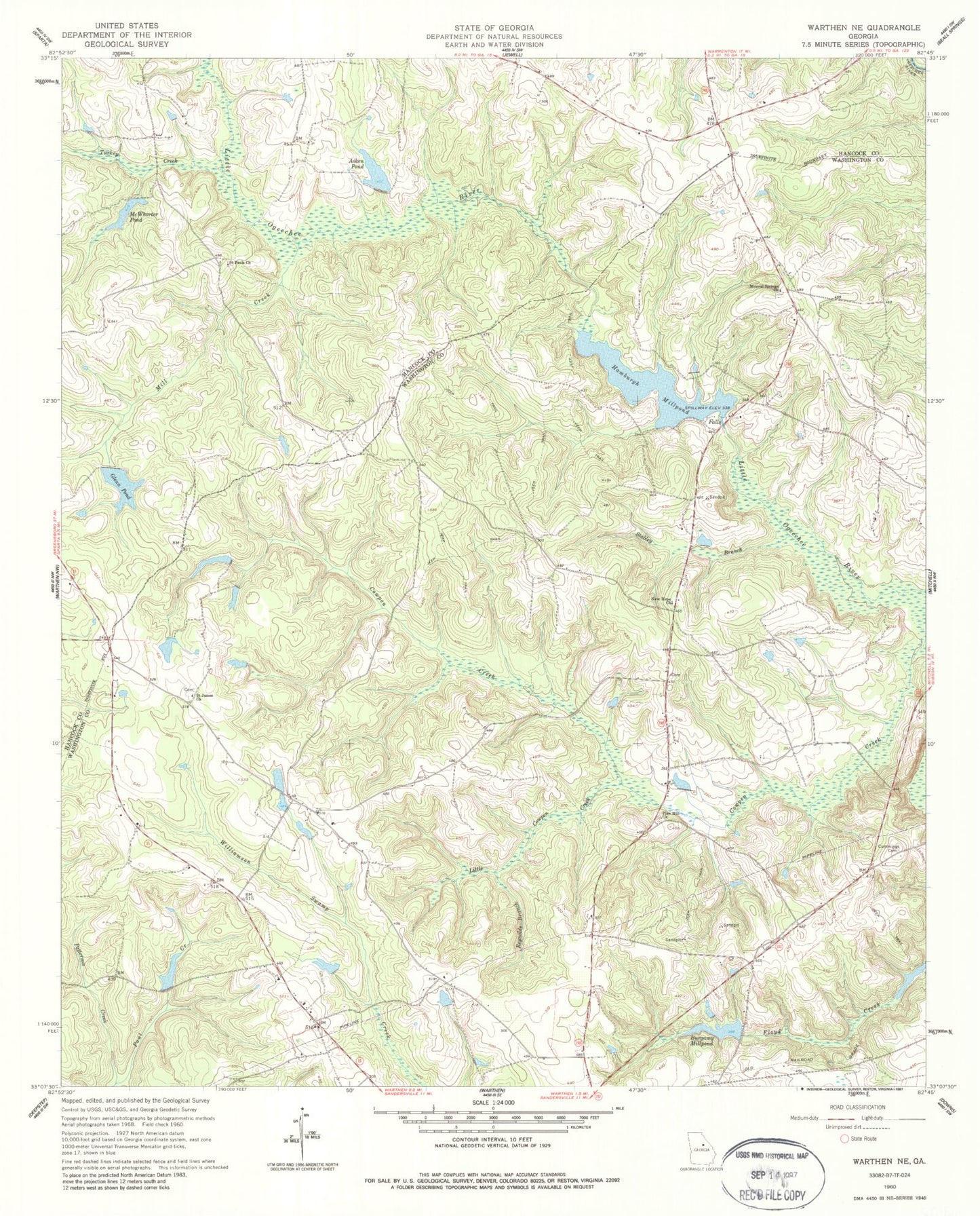 Classic USGS Warthen NE Georgia 7.5'x7.5' Topo Map Image
