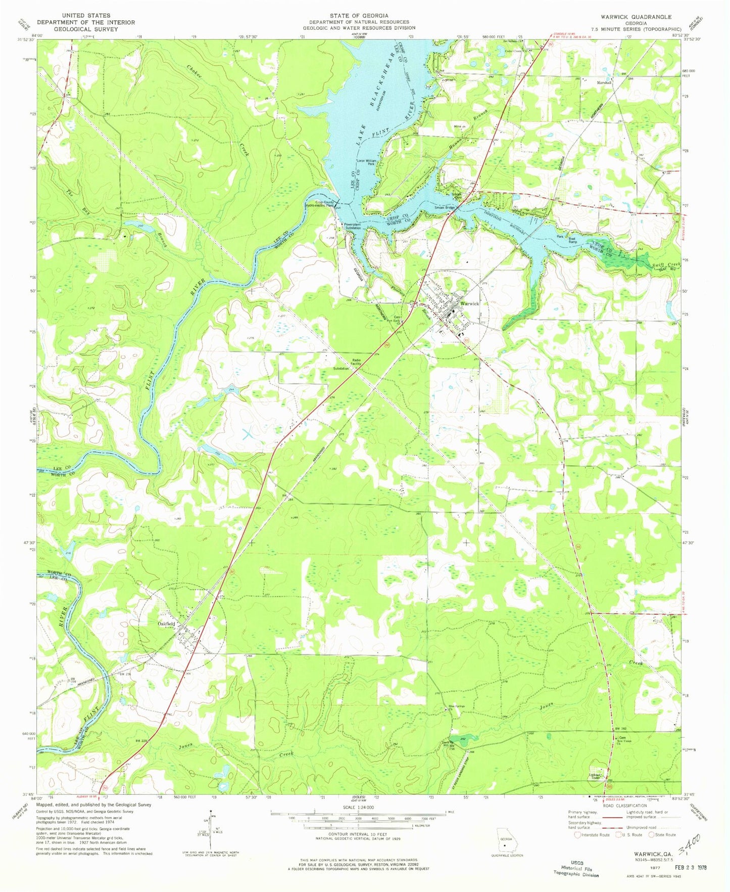 Classic USGS Warwick Georgia 7.5'x7.5' Topo Map Image